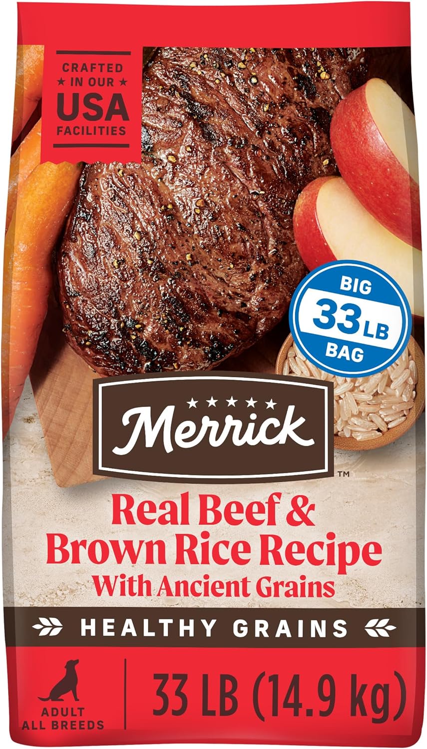 Merrick Healthy Grains Premium Adult Dry Dog Food, Wholesome and Natural Kibble with Beef and Brown Rice - 33.0 lb. Bag Beef 33 Pound (Pack of 1)