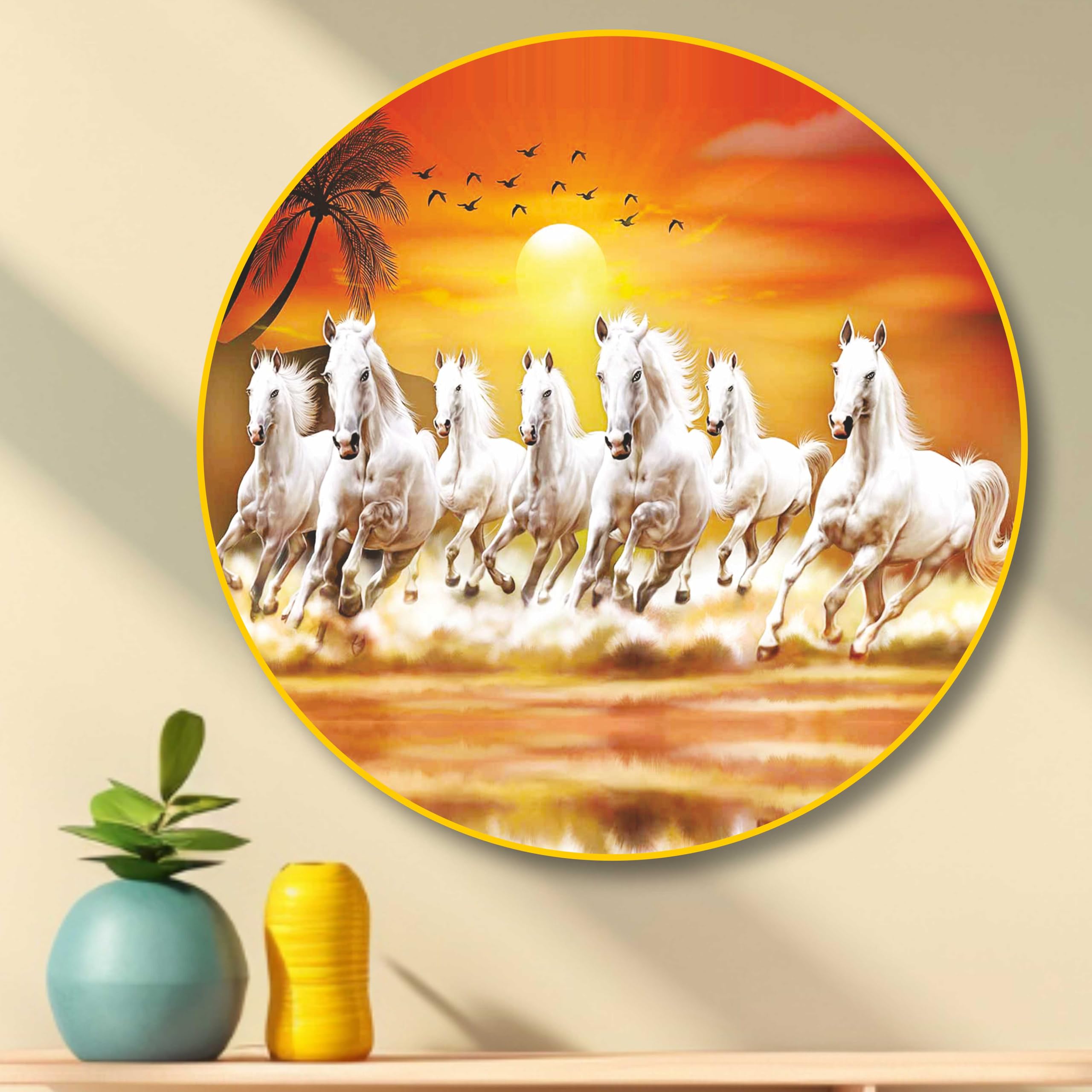 SAF Paintings 7 Running Horses Modern Art Premium Sparkle