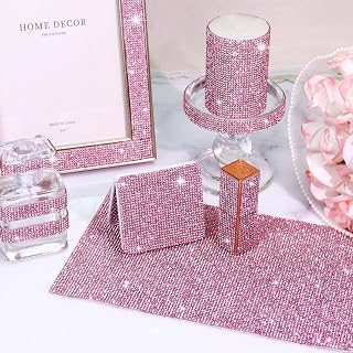 1 Sheet Self Adhesive Bling Rhinestone Ribbon Sheet Rhinestones Sticker DIY Car Decoration Glitter Rhinestones Crystal Gem Stickers for Wedding Party Decoration, Light Pink 4.7inch x 7.8inch