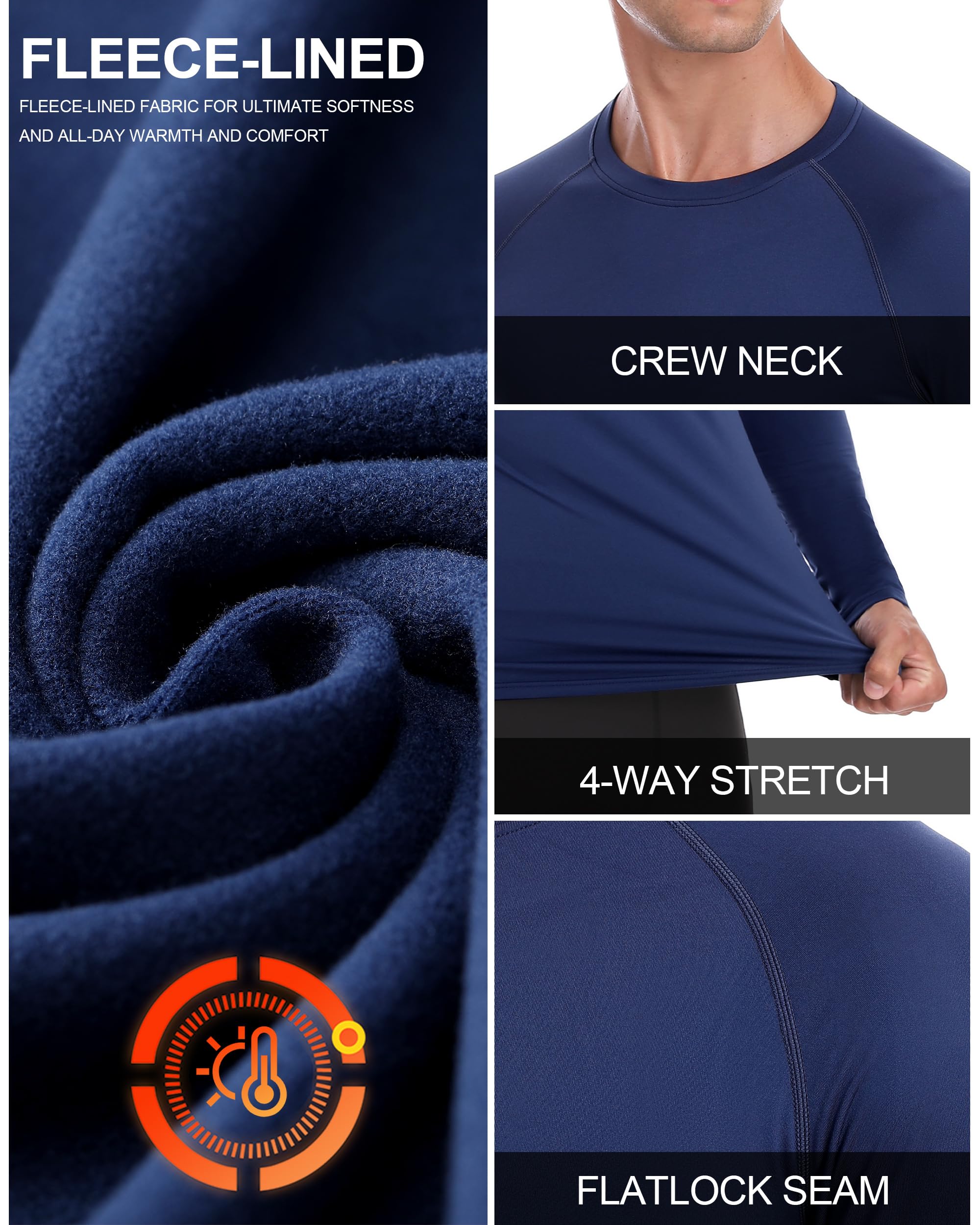 Camicie termiche a compressione da uomo, a maniche lunghe, foderate in pile, strato base atletico per correre con clima freddo