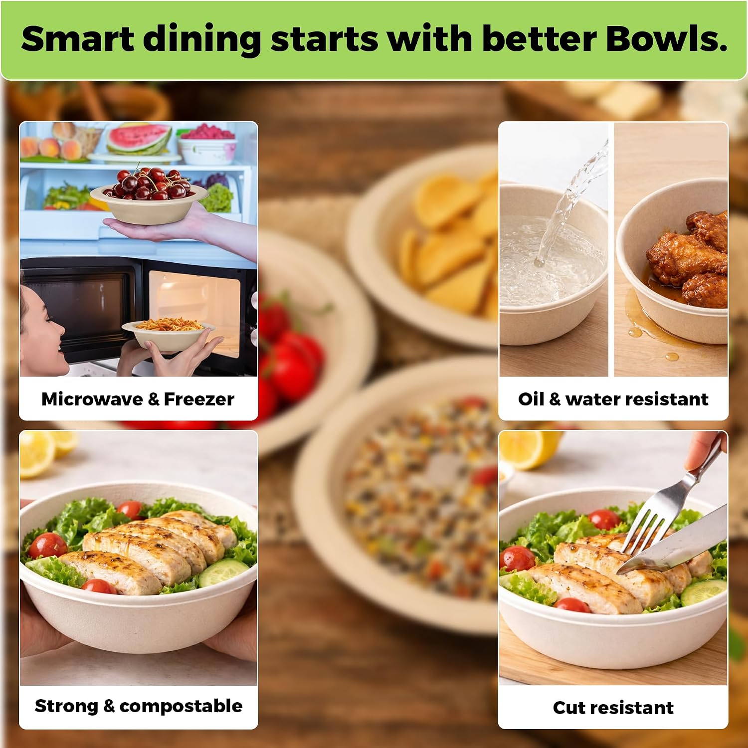 100-Pack 12 oz Disposable Paper Bowls – Heavy-Duty, Compostable, Eco-Friendly Bagasse Bowls for Parties, Restaurants & Catering