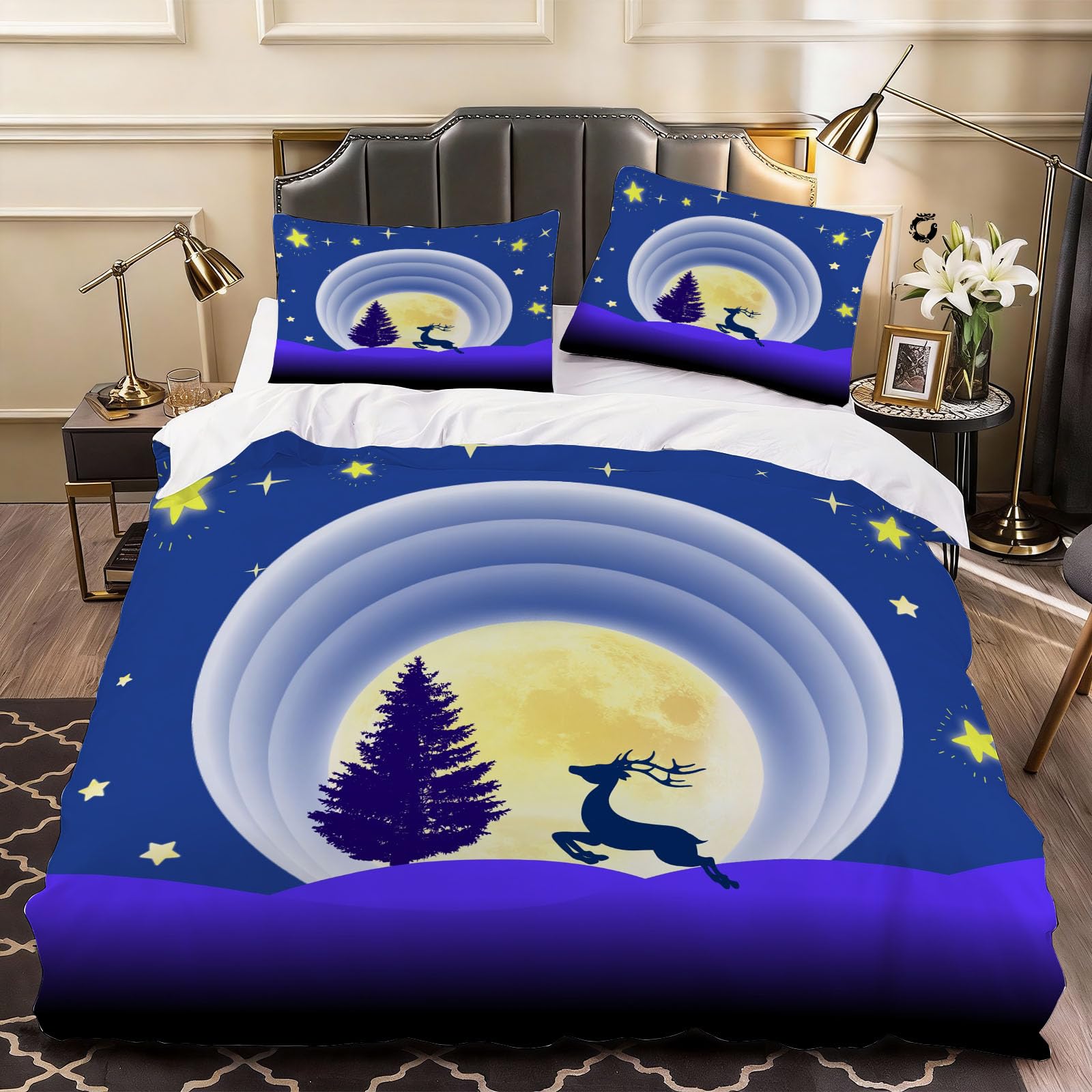 3D Deer Animal Duvet Cover Cartoon Bedding Double Bed Set, Soft Microfiber Comforter Cover Printed with Zipper Closure Quilt Coverr 200x200 cm and 2 Pillowcases