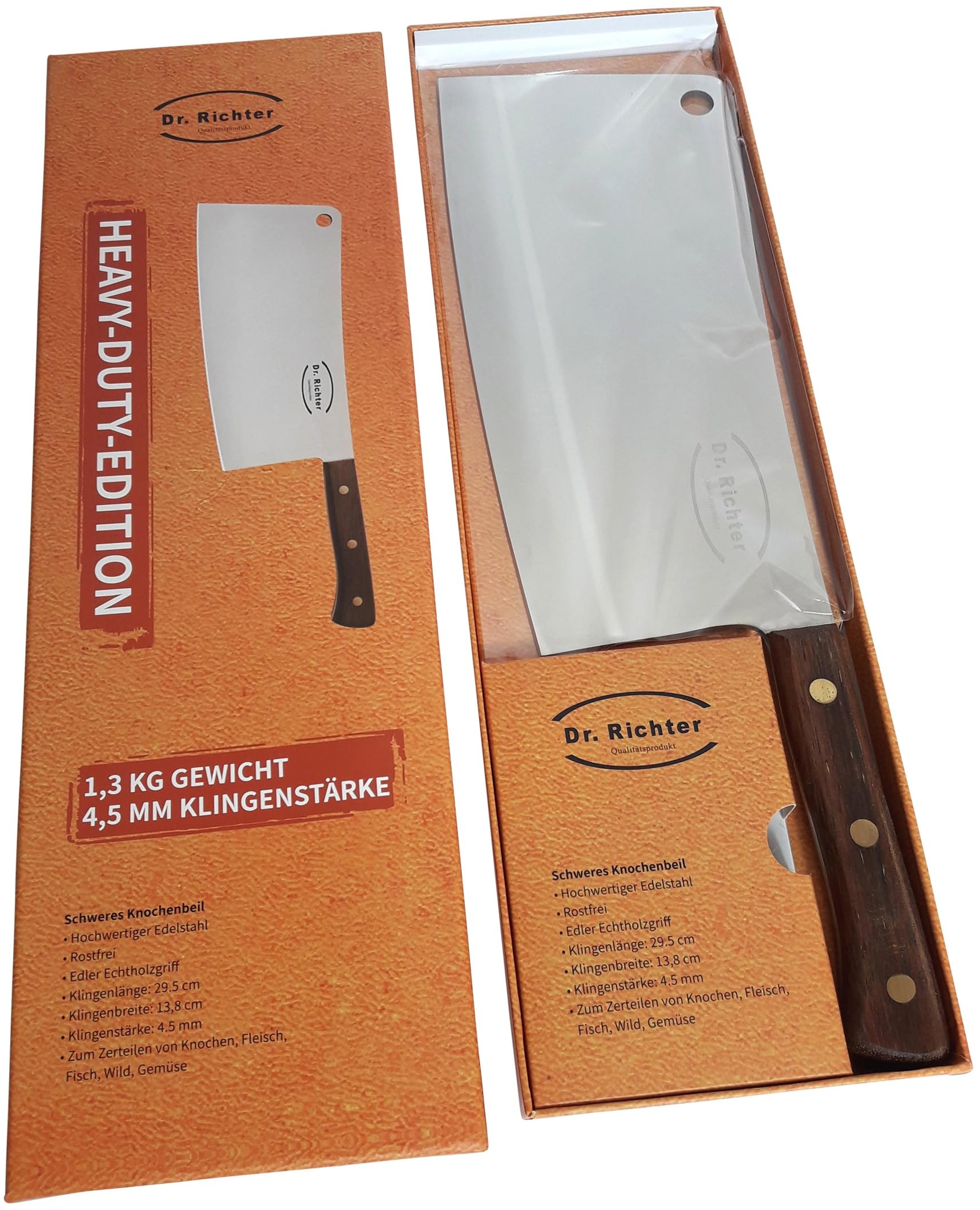 ultragroßes und -schweres Knochenbeil (Klingenlänge: 29,5 cm, Gesamtlänge: 45 cm, Gewicht ca.1,3 Kg, Edelstahl) Küchenbeil Metzgerbeil Hackbeil Knochen