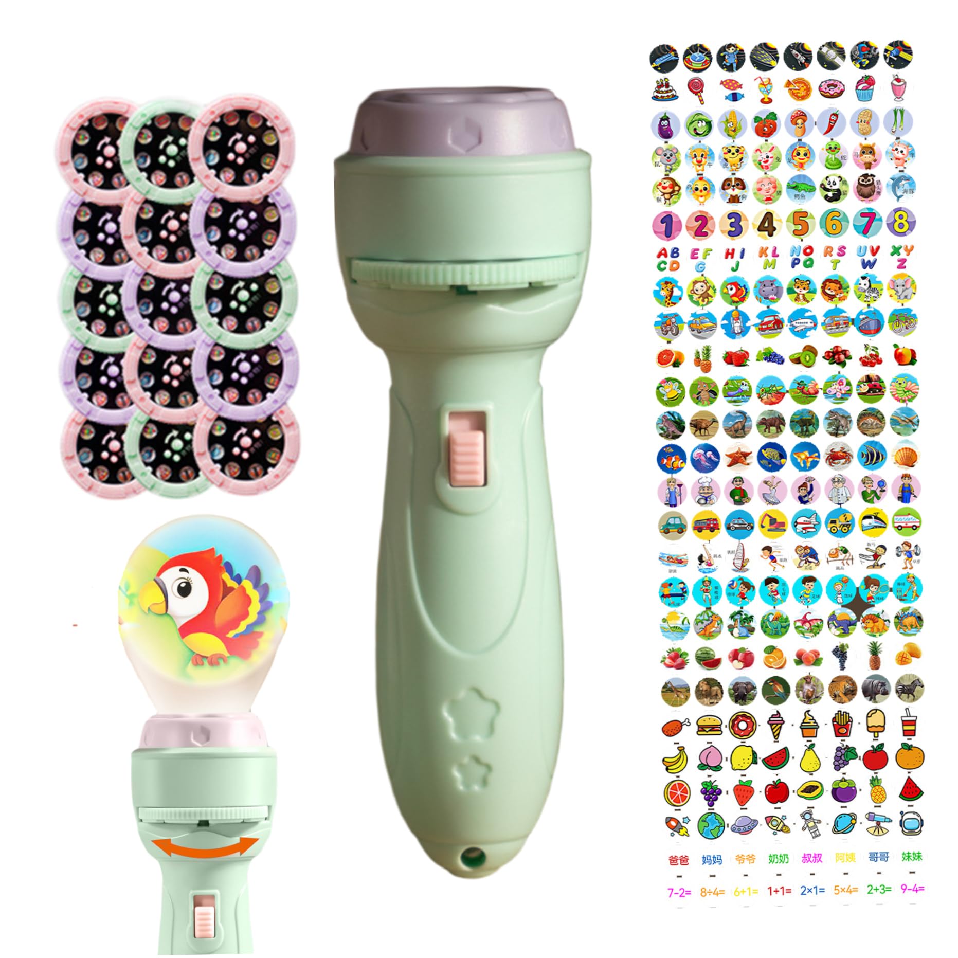 Projector Flashlights for Kids 120 Patterns & 15 Theme Story Projector Fun Play Educational Toy Flashlight for Girls Boys 18 Months+, Green Story for Kids