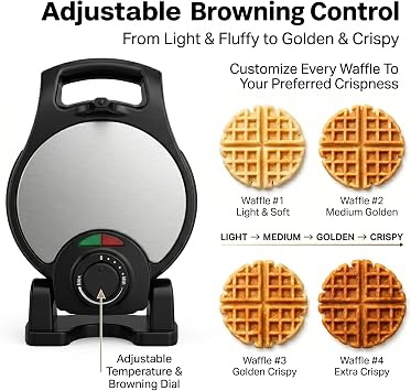 Moss & Stone Belgian Waffle Maker Rotating Flip Design, 8-Inch Electric Waffle Iron, Non-Stick Grids for Easy Release & Clean, Adjustable Temperature, Compact Upright Storage, Black