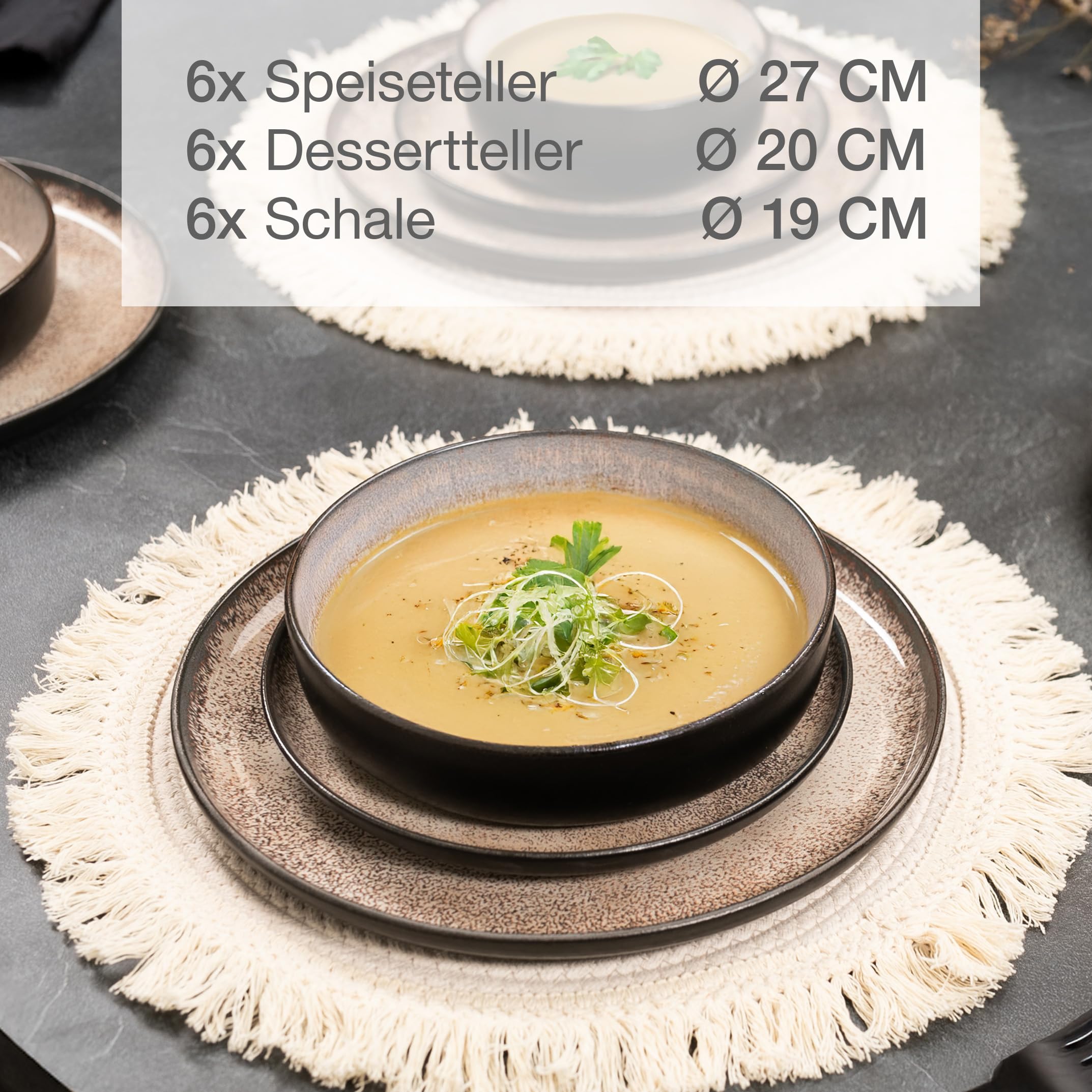 Moritz & Moritz Geschirrset 6 Personen mit Tassen 24-tlg. - Mikrowellen- & Spülmaschinenfest - Modernes Geschirr Set mit Tassen für 6 Personen - Kombiservice 6 Personen - Serie Vida