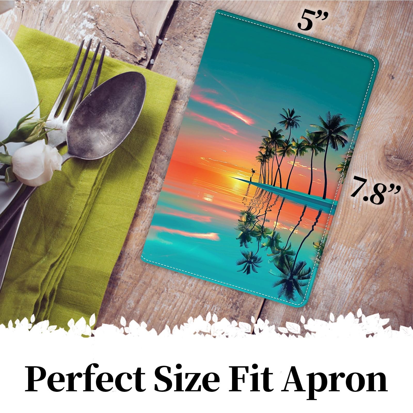 GYSYSQSH Server Books for Waitress 7.8 x 5 Inch PU Leather Waiter Book Servers Wallet with Zipper Pocket Booklet Restaurant Waitstaff Organizer Guest Check Books Holder Fit Server Apron,Sunset Beach