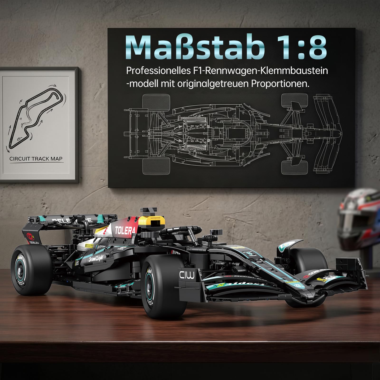 Reobrix 11040 F1 Rennwagen Klemmbausteine Set im Maßstab 1:8Formula Racing Bausteinset (3473 Teile)