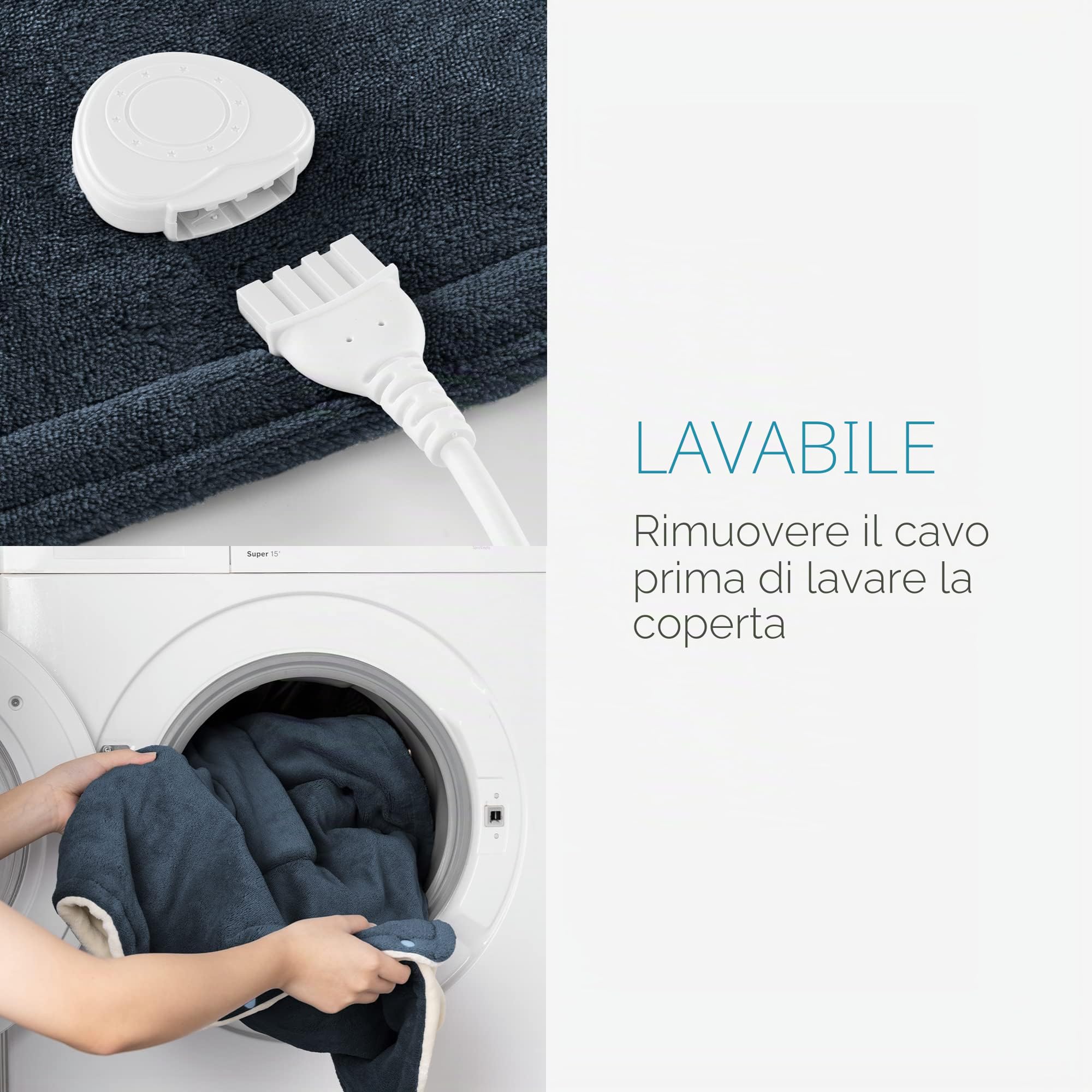 Navaris Coperta Termica con Maniche 195x125cm - Termocoperta Elettrica 150W Riscaldamento Regolabile Timer Telecomando 9 Livelli - Scalda Divano Snuggy - Blu/Crema