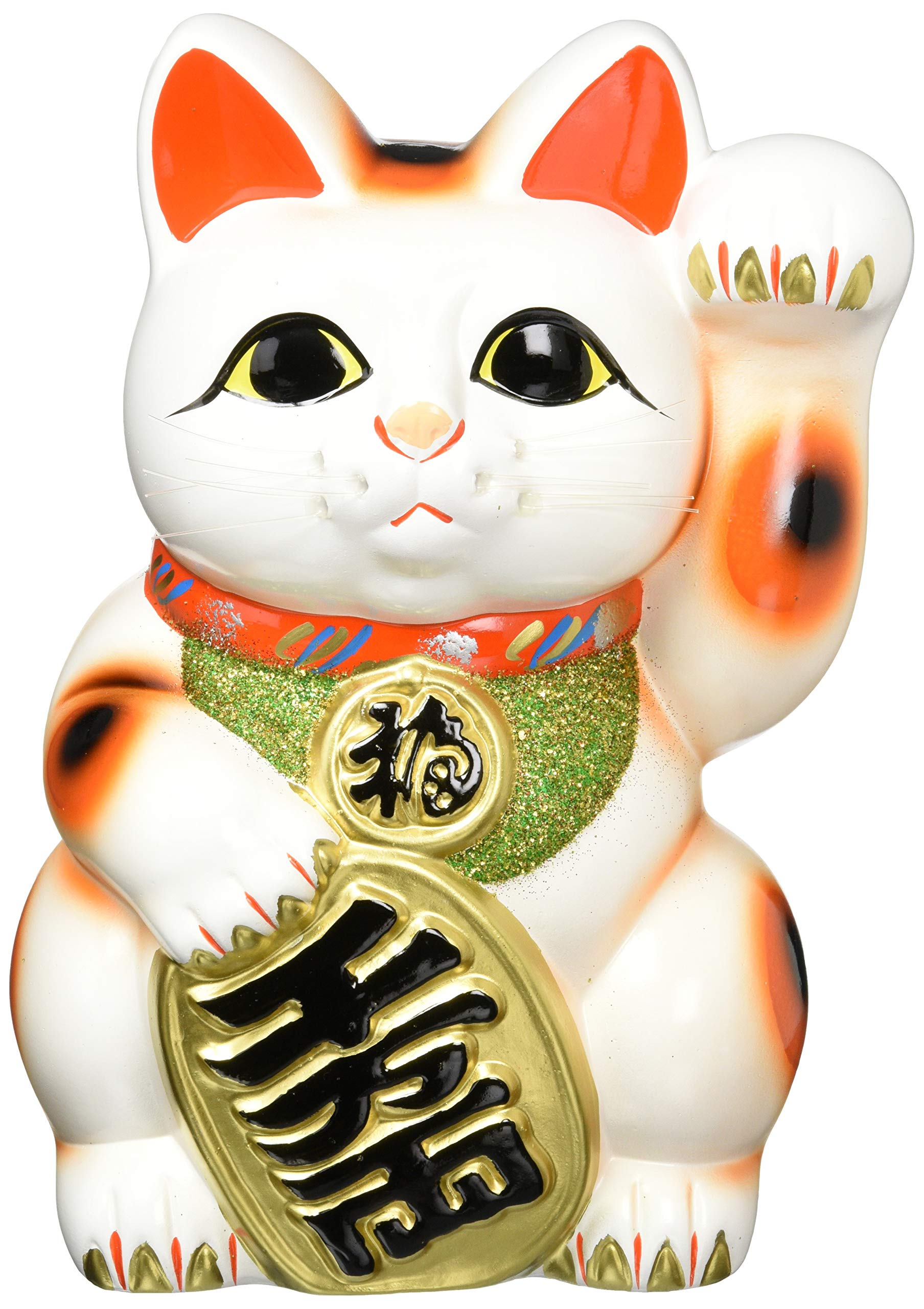 Amazon.co.jp: 8416 梅月 8号白小判付招猫(左手) 貯金箱 : おもちゃ