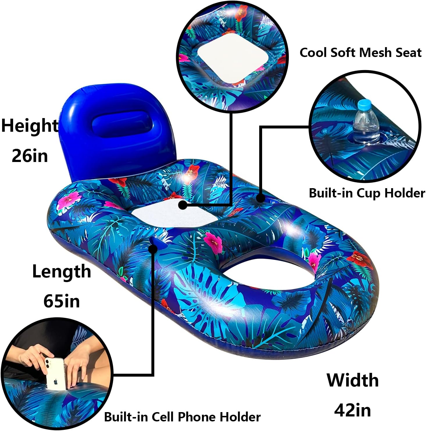 FindUWill 4 Pack Oversized Pool Floats for Adults - 2 Pack Inflatable Pool Float Raft with Headrest and 2 Pack X-Large Inflatable Pool Floats Lounger Pool Floaties Rafts with Cup Holder, Backrest