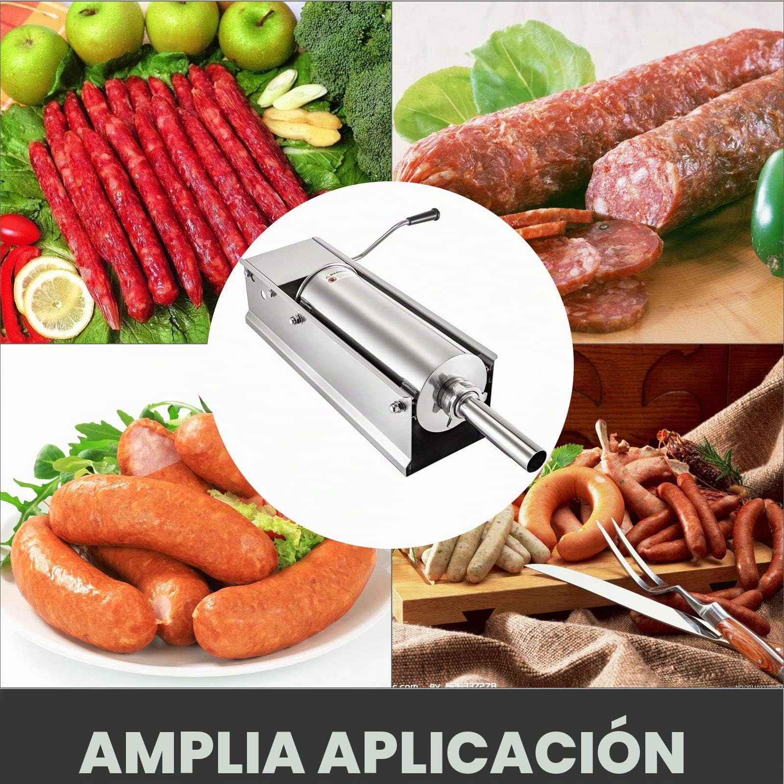 VEVOR Embutidora de Chorizos Horizontal de Acero Inoxidable 7L Llenadora Manual de Salchichas para Hacer Salchichas Chorizo Hot Dogs Bratwurst Adecuado Tanto para Uso Doméstico como Comercial