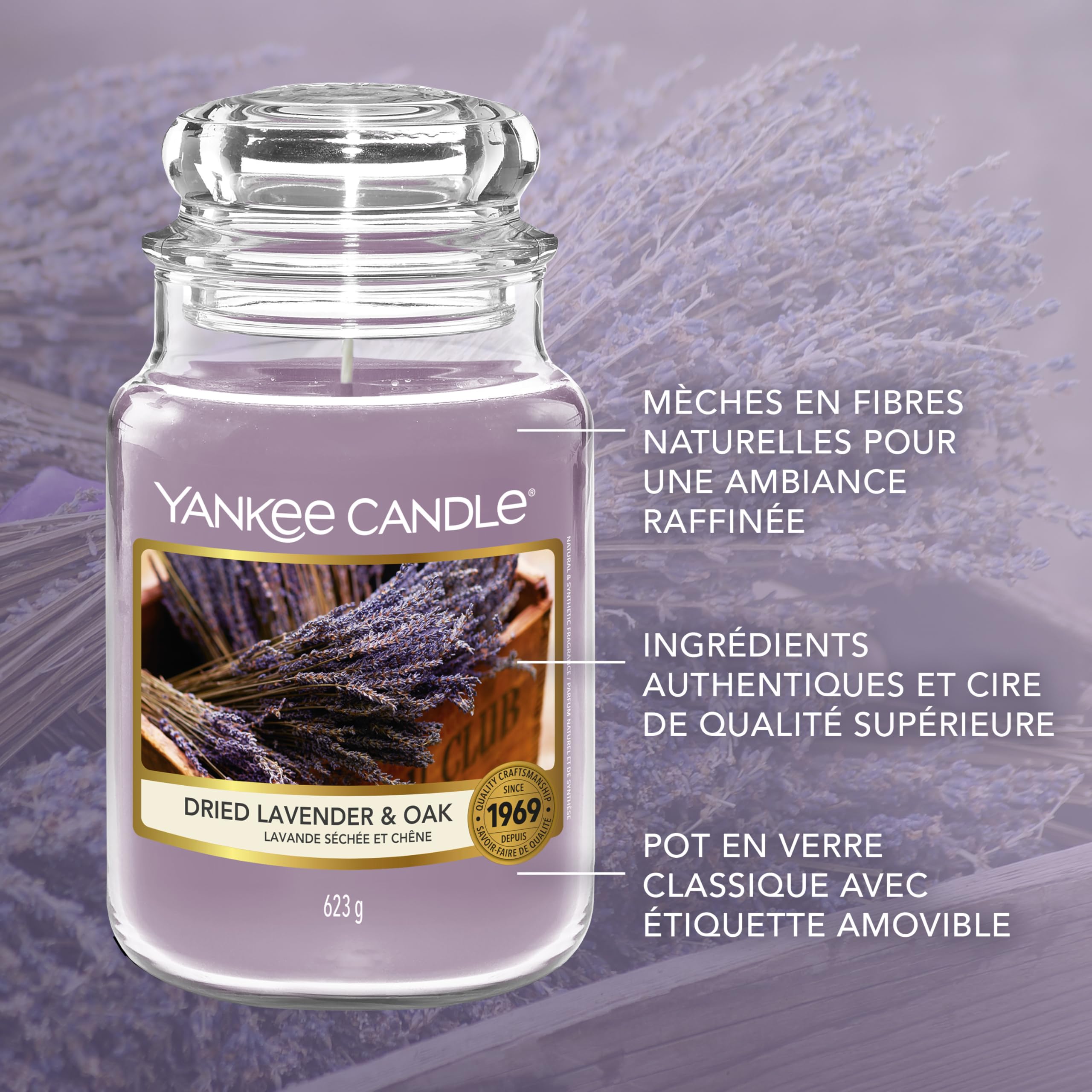 Yankee Candle Bougie parfumée | Grande bougie en pot Lavande Séchée et Chêne | Bougies à combustion longue : jusqu'à 150 heures | Cadeaux parfaits pour les femmes