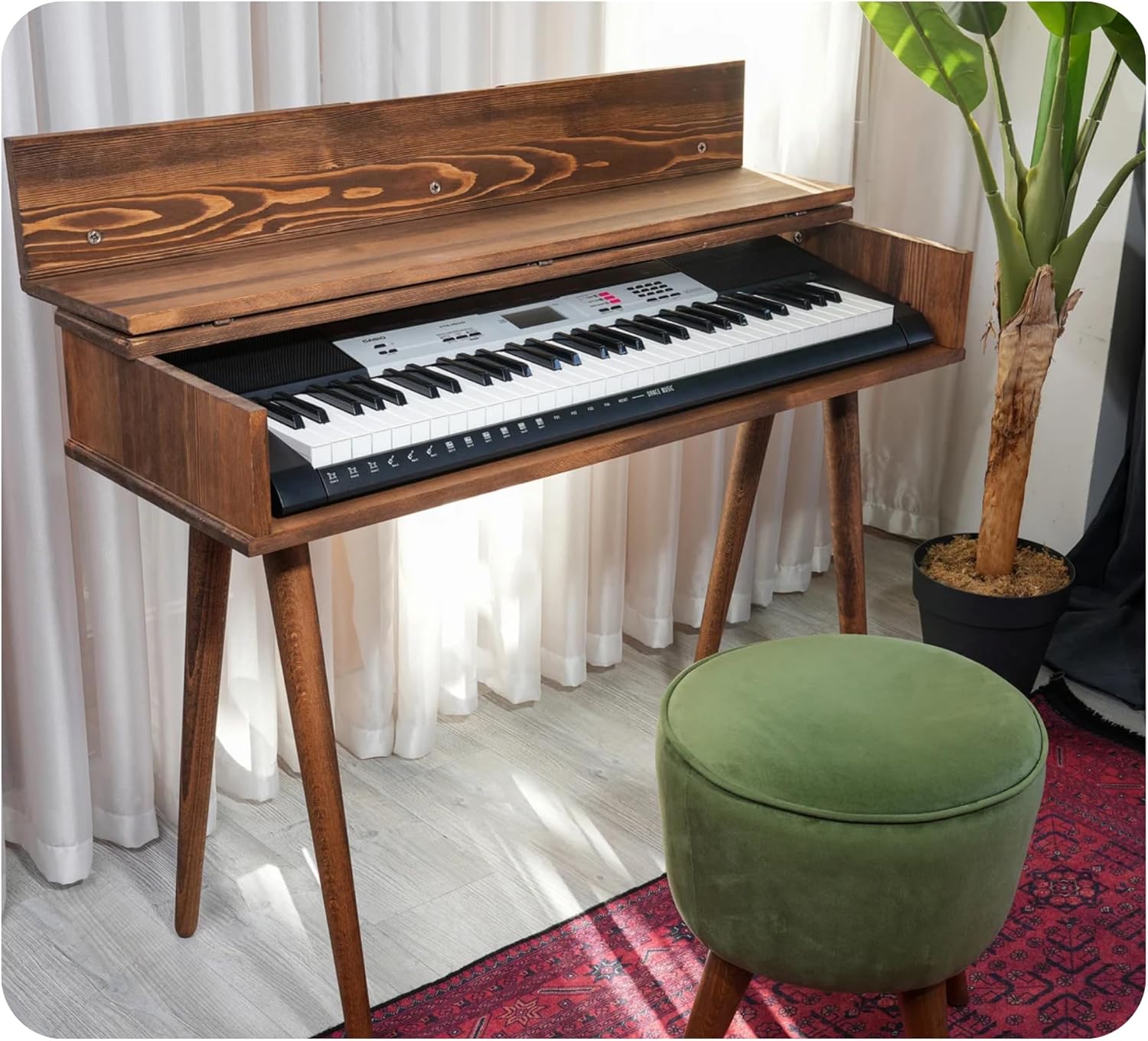 Customize Wood Piano Keyboard Stand, Mid Century Modern Wooden Furniture Stand for Digital Piano and Keyboards, Compatible with 54-88 Key Electric Piano
