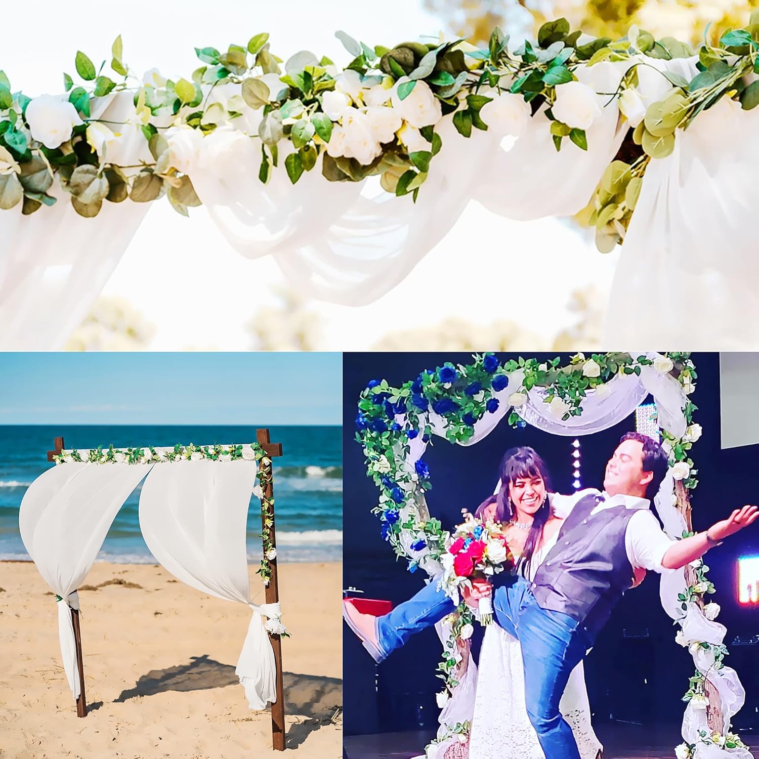 UKELER 2 Pack Artificial Flower Garland Fake Rose Vine Artificial Flowers Green&Blue Hanging Roses for Wedding Arch Party Garden Craft Home Decor - Image 3