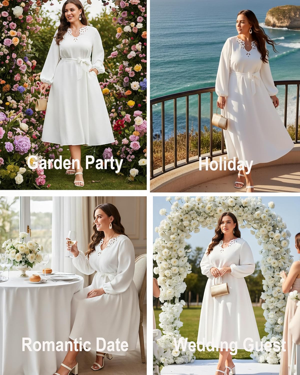 Women's Plus Size Formal Cocktail Dress-V Neck Lace Midi A-Line Dress with Belt,Elegant Wedding Guest Party Prom Dress - Image 8