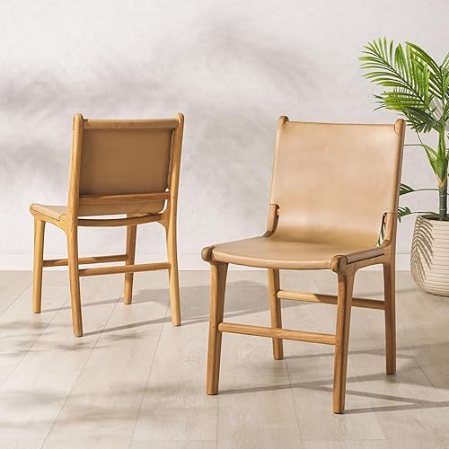 Couture Collection Cassaphina Tan Leather & Natural Solid Wood Dining