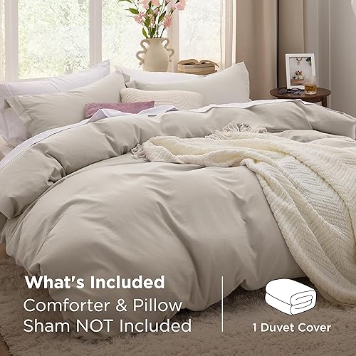 Vista 240 de Bedsure Funda de edredón azul pizarra tamaño Queen – Juego de ropa de cama extra suave prelavada similar al algodón, incluye 1 funda de edredón