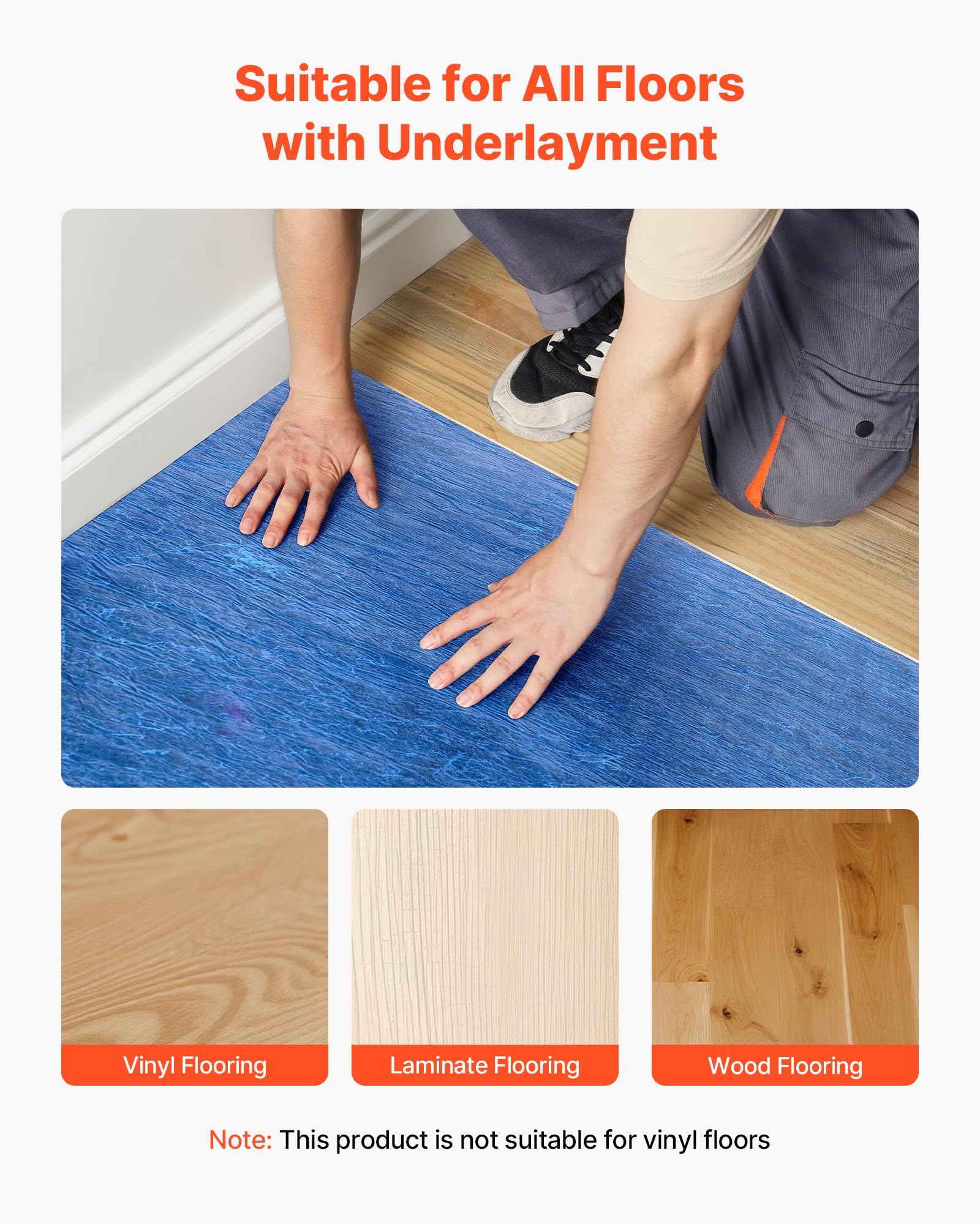 VEVOR Sottopavimento 9,3 m² Un Rotolo, Imbottitura per Pavimenti in Laminato con Barriera al Vapore Integrata, Fibra ad Alta Resistenza e Pellicola in PE, Isolamento Acustico, per Laminato Legno