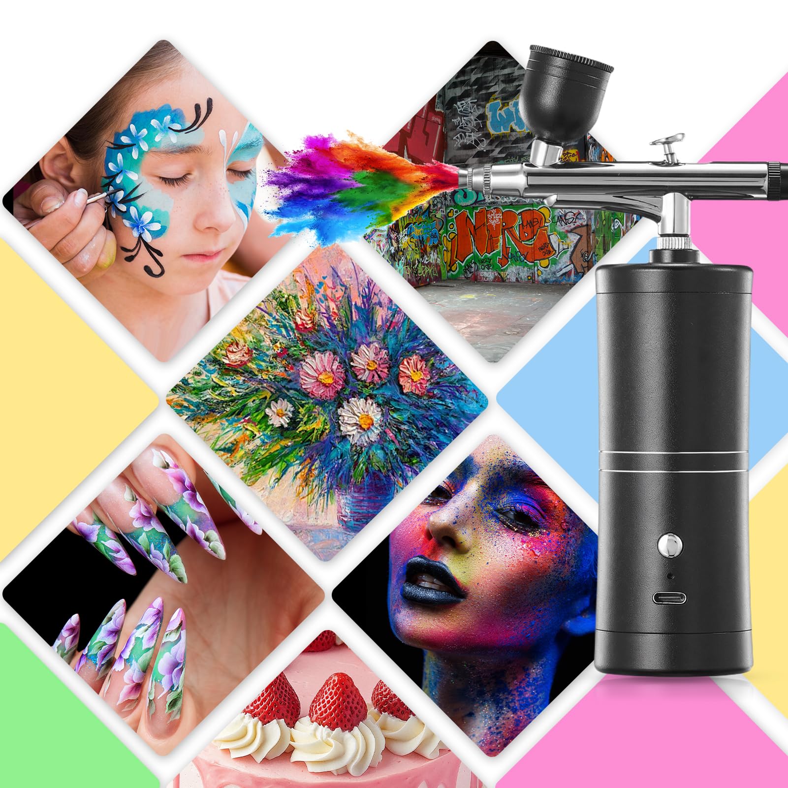 Set aerografo portatile con compressore, pistola aerografo, 950 mAh, spazzola ad aria ricaricabile, per nail art, decorazione torte, trucco, modellazione e pittura del modello