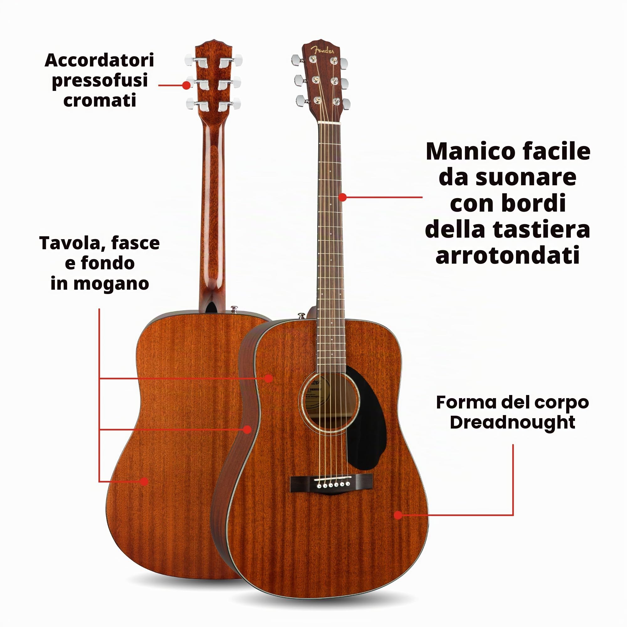 Fender CD-60S Chitarra Acustica Dreadnought Mogano Naturale