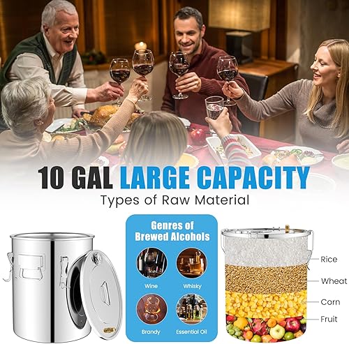Miniatura 4 de Giantex Still de alcohol de 10 galones, 2 ollas de alcohol de acero inoxidable con termómetro integrado, tubos de cobre, kit multiusos de