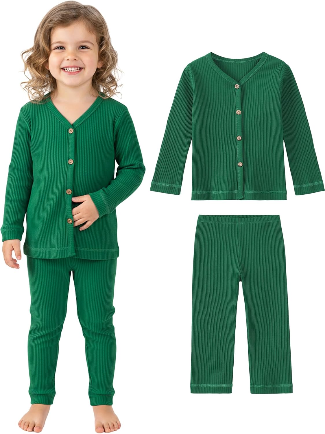 DIPUG Toddler Pajamas Cotton Full-Button Kids Long Sleeve Pjs Girls Solid Sleepwear Set 12M–7Y