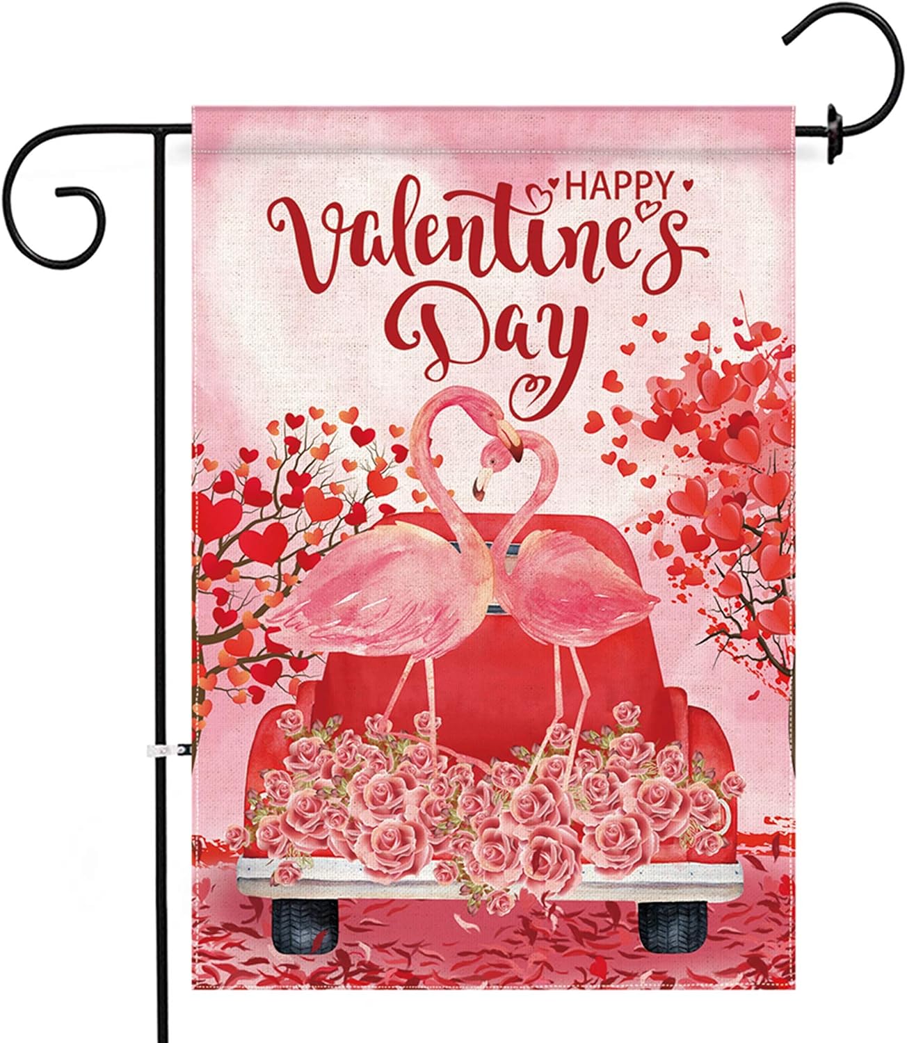 Hexagram Valentines Garden Flag Vertical Double Sided, Valentines Day Outdoor Decorations Flags 12 x 18 Prime Burlap House Flag, Red Truck Love Heart Tree Flamingo Yard Flags for Valentine Home Decor