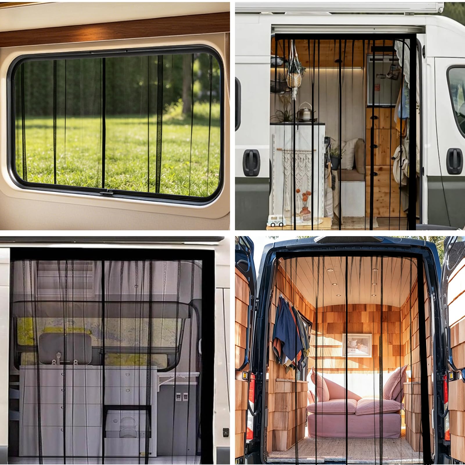 Magnetischer Fliegengitter, 180,3 x 149,9 cm, Wohnmobil-Vorhang, zentraler magnetischer Fliegengitter für Mercedes-Benz Sprinter, Vans und andere Camper, geeignet für