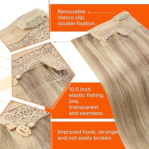 Miniatura 3 de Sunny Hair - Extensiones de cabello humano real con reflejos, con hilo y clips, aplicación invisible, 2.82 onzas, 16 pulgadas, color rubio cenizo y