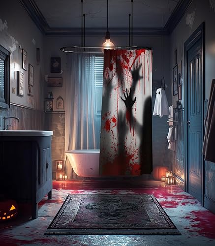Miniatura 6 de MAMUSE - Cortina de ducha de Halloween para baño, bonita cortina de baño de terror, gótica y esqueleto, decorativa, impermeable, diseño único,