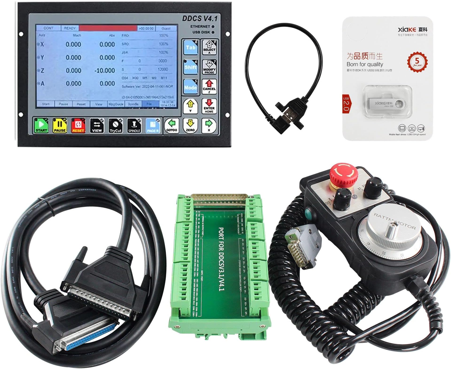 4 Axis 500KHz CNC Offline Controller DDCSV4.1,Stand Alone System Motion Controller PLC,Slave Stepper Servo Motor Control+MPG Handwheel for CNC Router,Lathe,Engraving Milling Machine