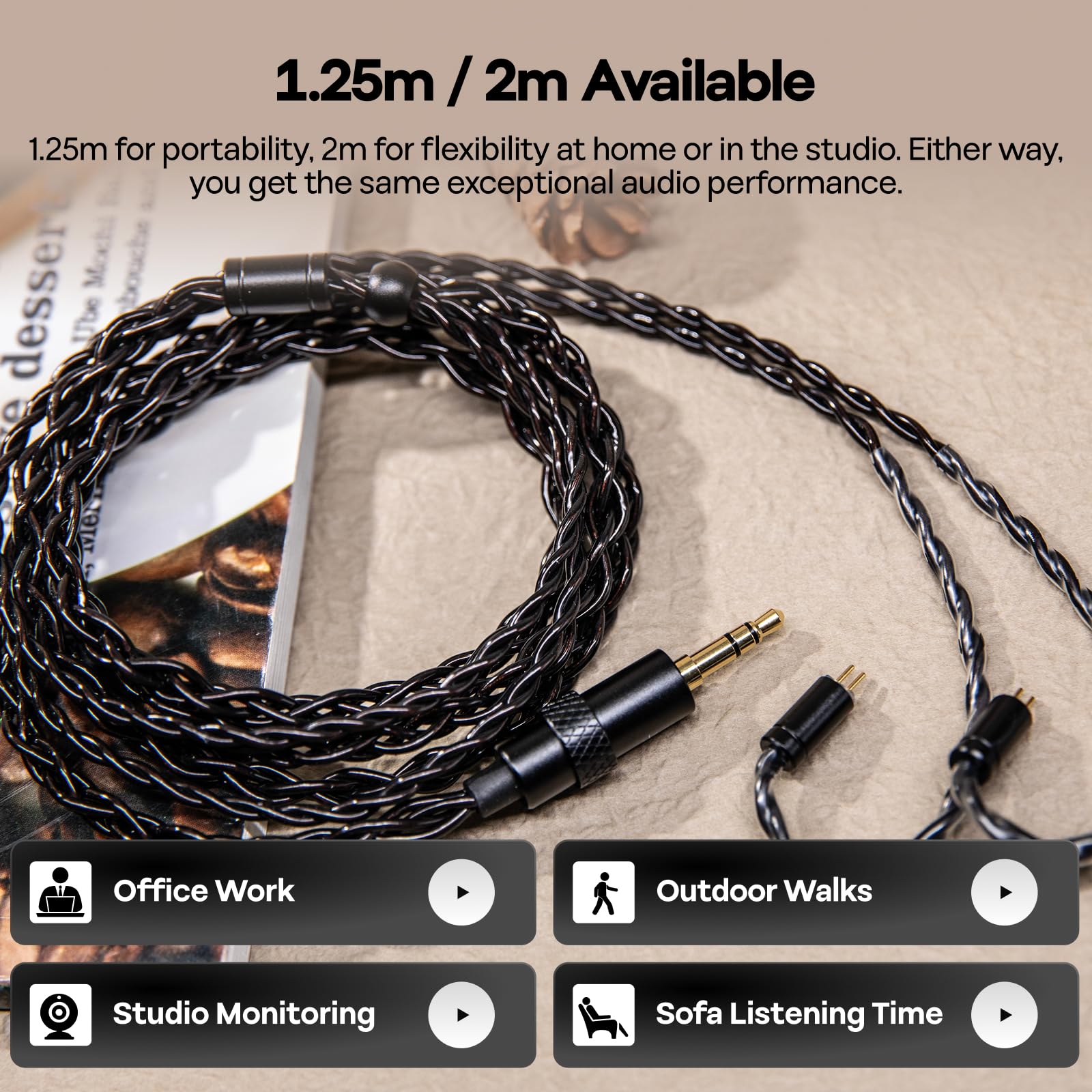 Linsoul Kiwi Ears x B_Media Terras, Connettore USB Tipo C/3,5 mm/4,4 mm, Cavo per IEM a 4 Nuclei in Rame Monocristallino 4N 32 AWG, HiFi da 1,25 m per Astral Orchestra II Arete Hype4