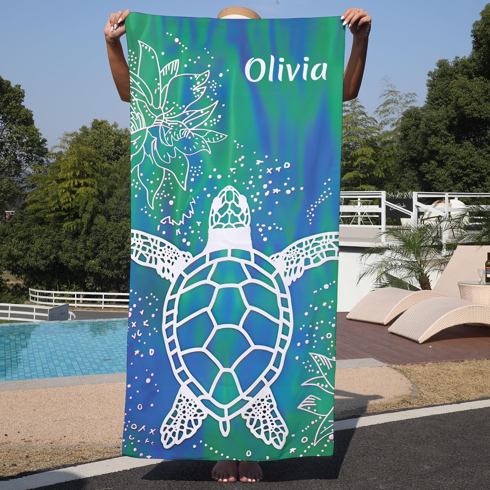 Solutra Personalised Beach Towel Gifts, Quick Dry Beach Towels for Adults Kids, Customised Name Microfibre Bath Towel Large Lightweight Swim Gym Travel Towel (Sea turtle D)