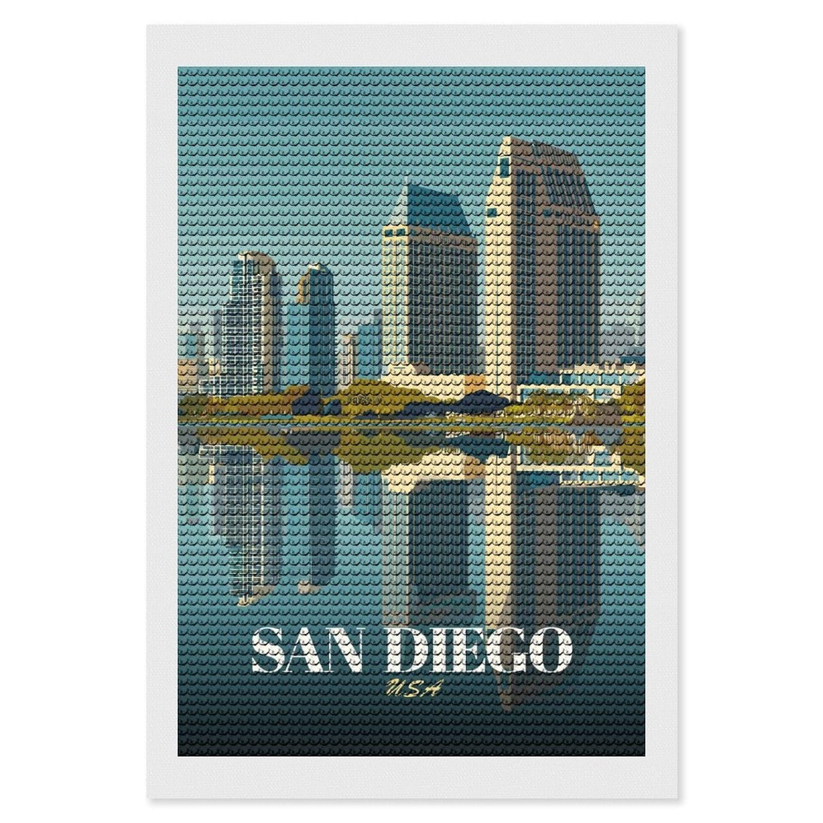 Junmoney San Diego Skyline Reflection Diamond Painting Kit 8"x12", Festive Craft Gift, Bedroom Decor, Full Kit Included, Creative Gift Idea