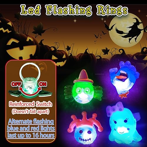 Miniatura 4 de 38 piezas de recuerdos de fiesta de Halloween para niños, anillos con luz 3D, juguetes a granel, golosinas de Halloween sin dulces, 28 anillos