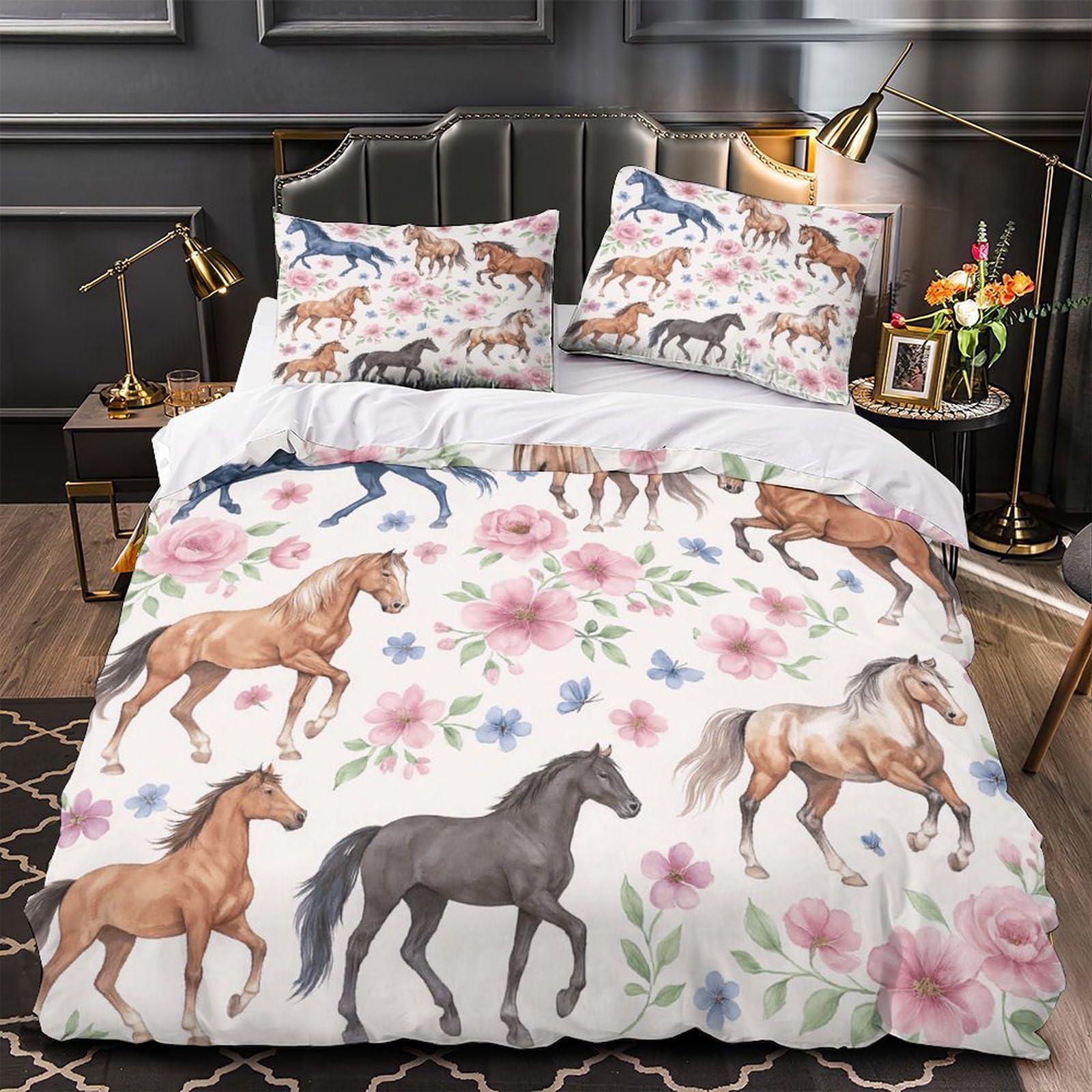 Parure de lit vache des Highlands 220x240 cm en microfibre avec housse de couette champ de tournesols