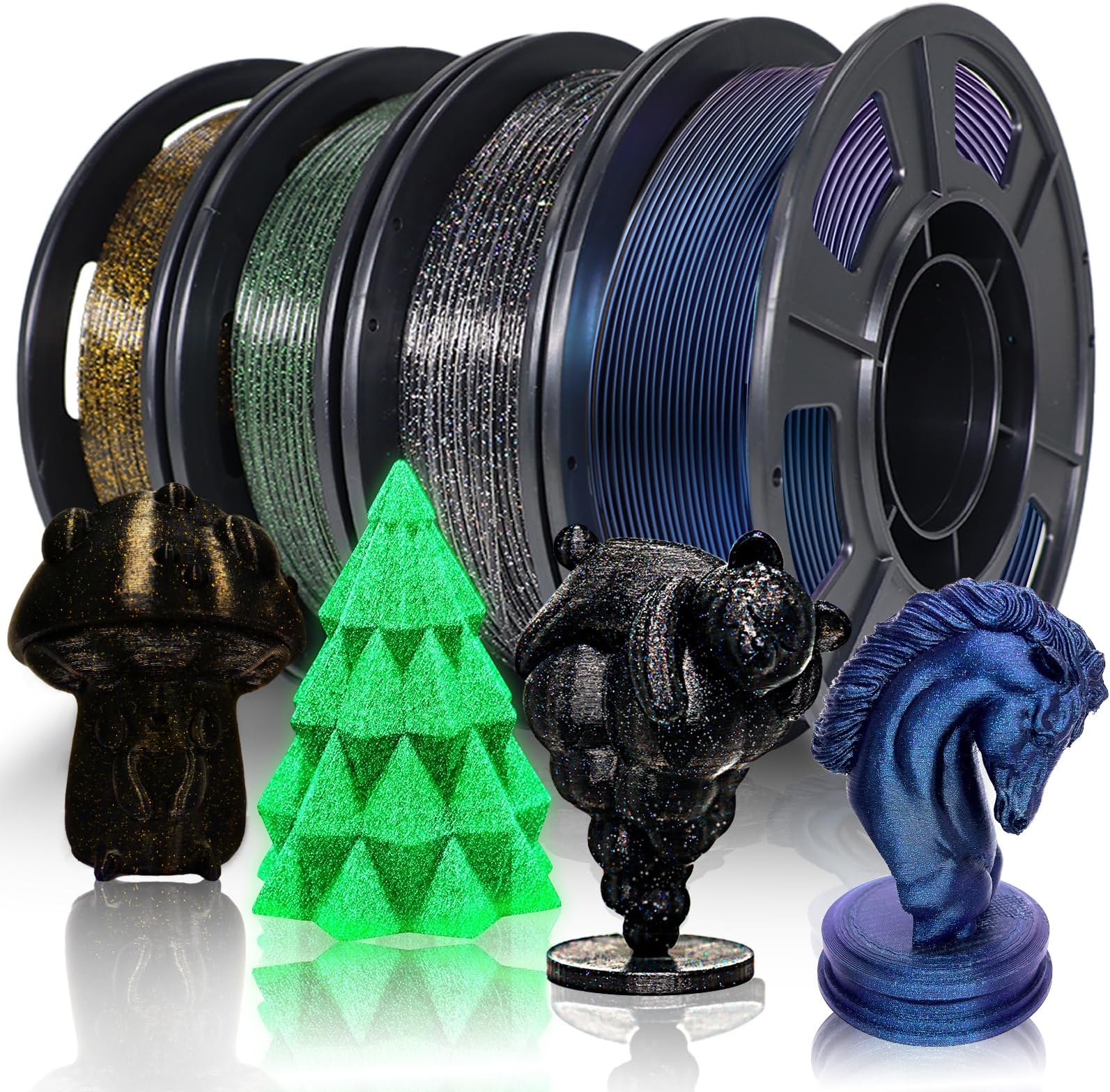 YOUSU PLA Glitter 3D Printer Filament 1.75mm,Multicolor Mixed 3D Printing Filament Sample Pack, Fits Most FDM/FFF Printers,4 * 250g