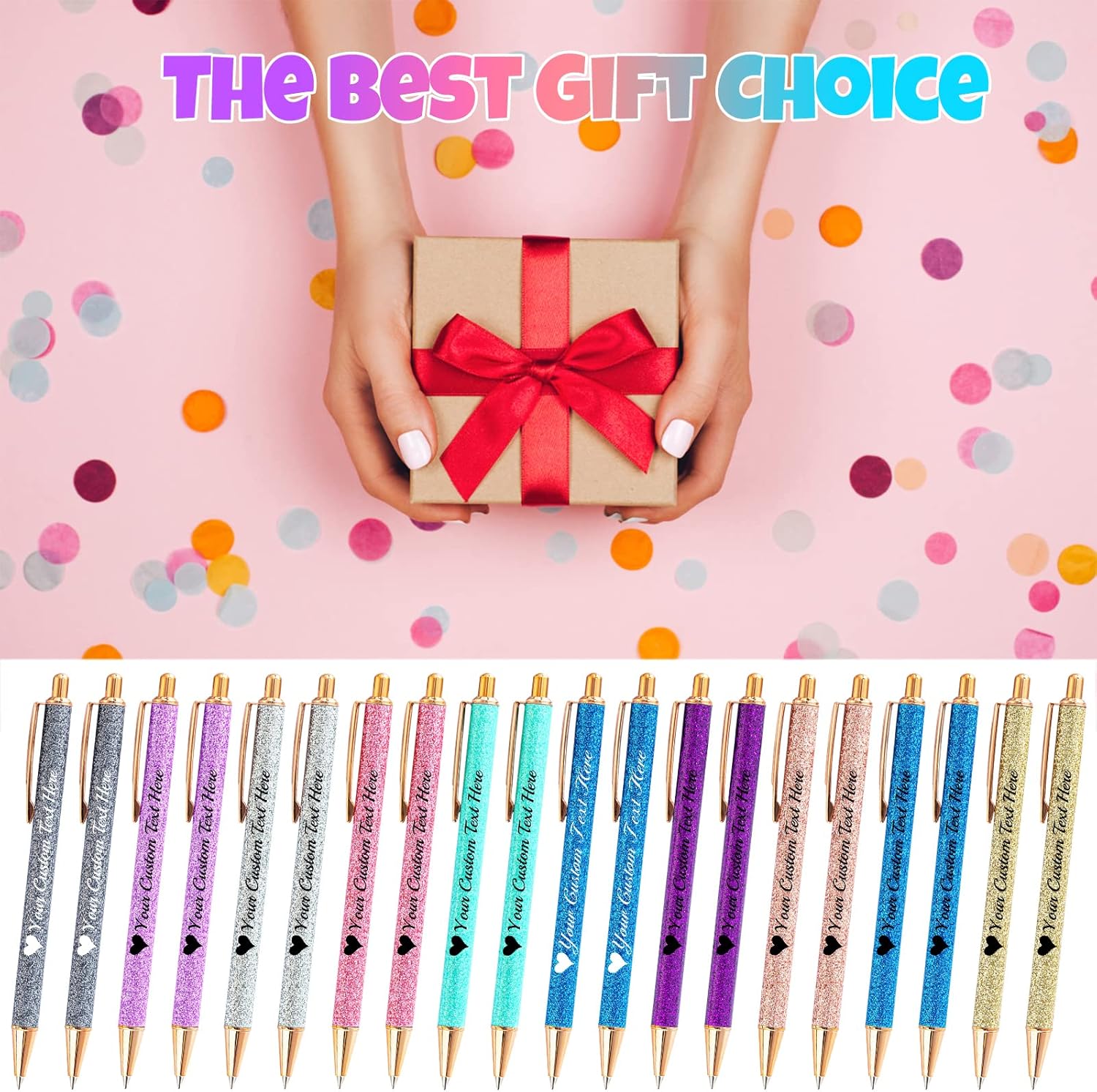 20 Pcs Personalized Pens Custom Printed Ballpoint Pens with Logo Name Glitter Customized Pens for Women Nurses Teacher Mother's Day Office Business Graduation Gifts Black Ink (Green)
