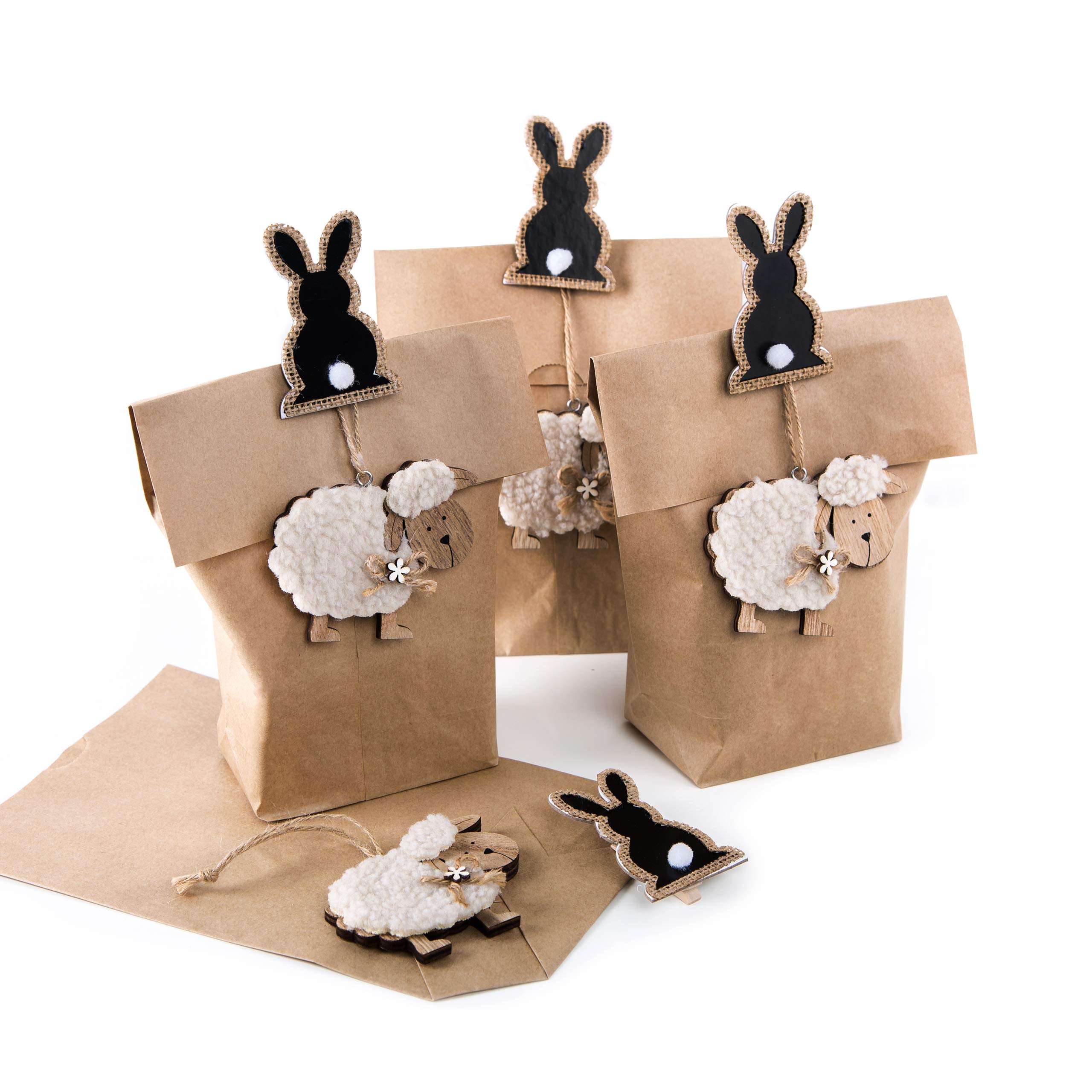 Lot De 3 Sachets En Papier Marron 14 X 22 Cm 3 Lapins De Pâques