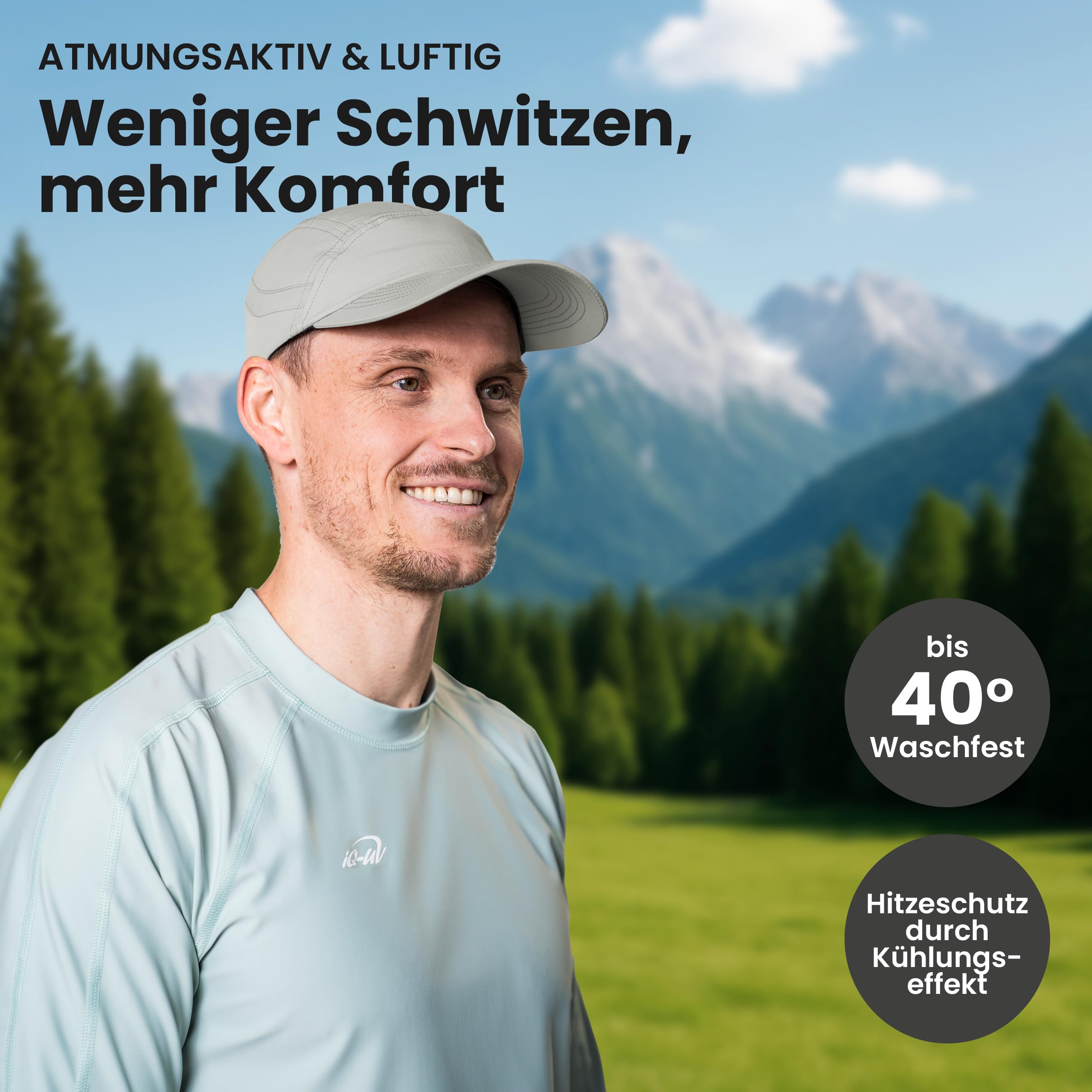 iQ-UV Erwachsenen UV-Schutz Kappe - Unisex - 55-61cm - Atmungsaktive Frauen & Herren Cap für Sommer - Laufkappe, Sonnencap - Basecap Herren für Sommer ideal für Outdoor-Aktivitäten