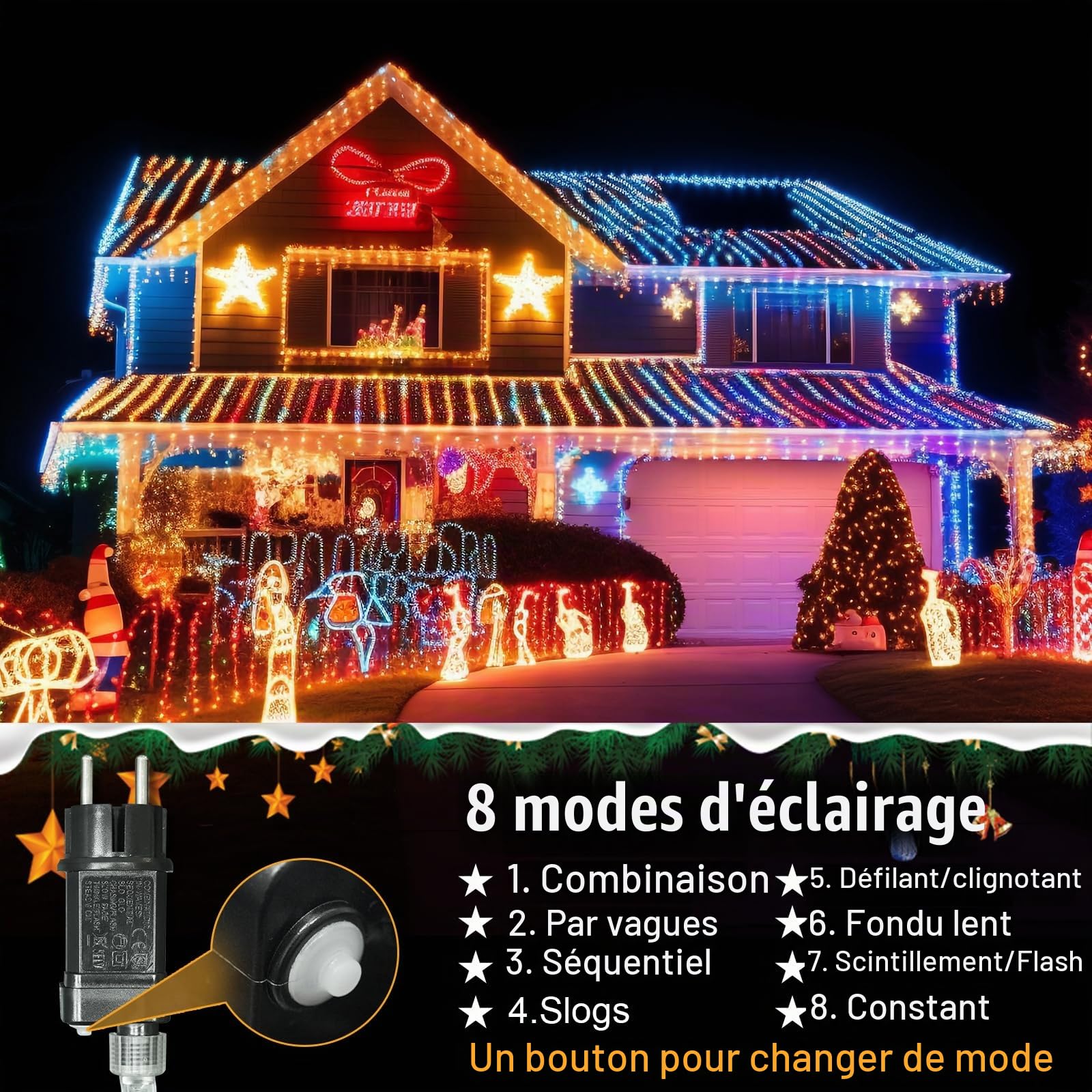 Guirlande Lumineuse 8 Mode 10M 100 LED, Décoration Romantique pour Sapin de Noël Mariage Fête,Guirlande Intérieure (Lot de 5pcs Couleur, Fil Transparent)