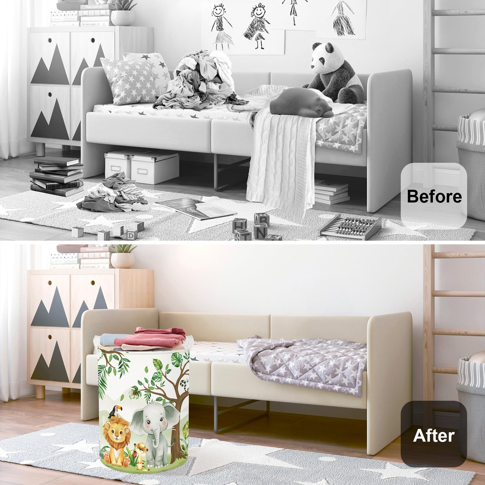 HUUMONSS Cute Foreat Animal Storage Basket for Parents Organizing Kids Toys Clothes Large Woodland Tree Laundry Hamper for Bathroom Shower Elephant - Image 2