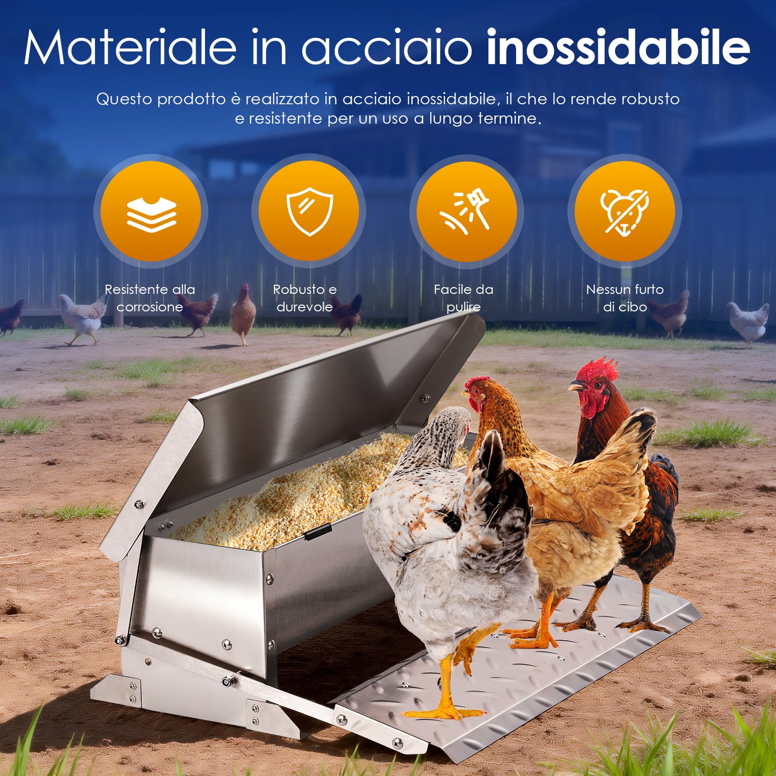 Mangiatoia Automatica a Pedale Galline da 5 Kg, Mangiatoia Per 4-6 Polli, Mangiatoia Per Pollame a Prova di Roditore, Mangiatoia Per Galline a Prova di Pioggia Per Galli e Fagiani All'Aperto