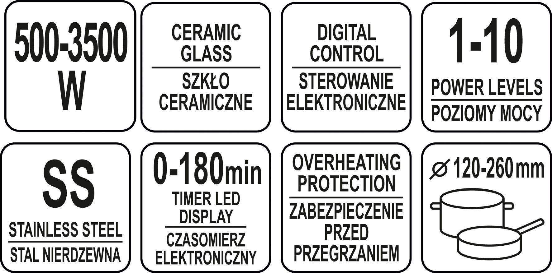 YATO Plaque de cuisson à induction numérique professionnelle 3500 W en acier inoxydable avec choix numérique de la température - Plaque à induction
