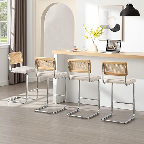 Miniatura 10 de Zesthouse Juego de 2 sillas de comedor sillas laterales de ratán de terciopelo con respaldo de bastón y base cromada de acero inoxidable sillas