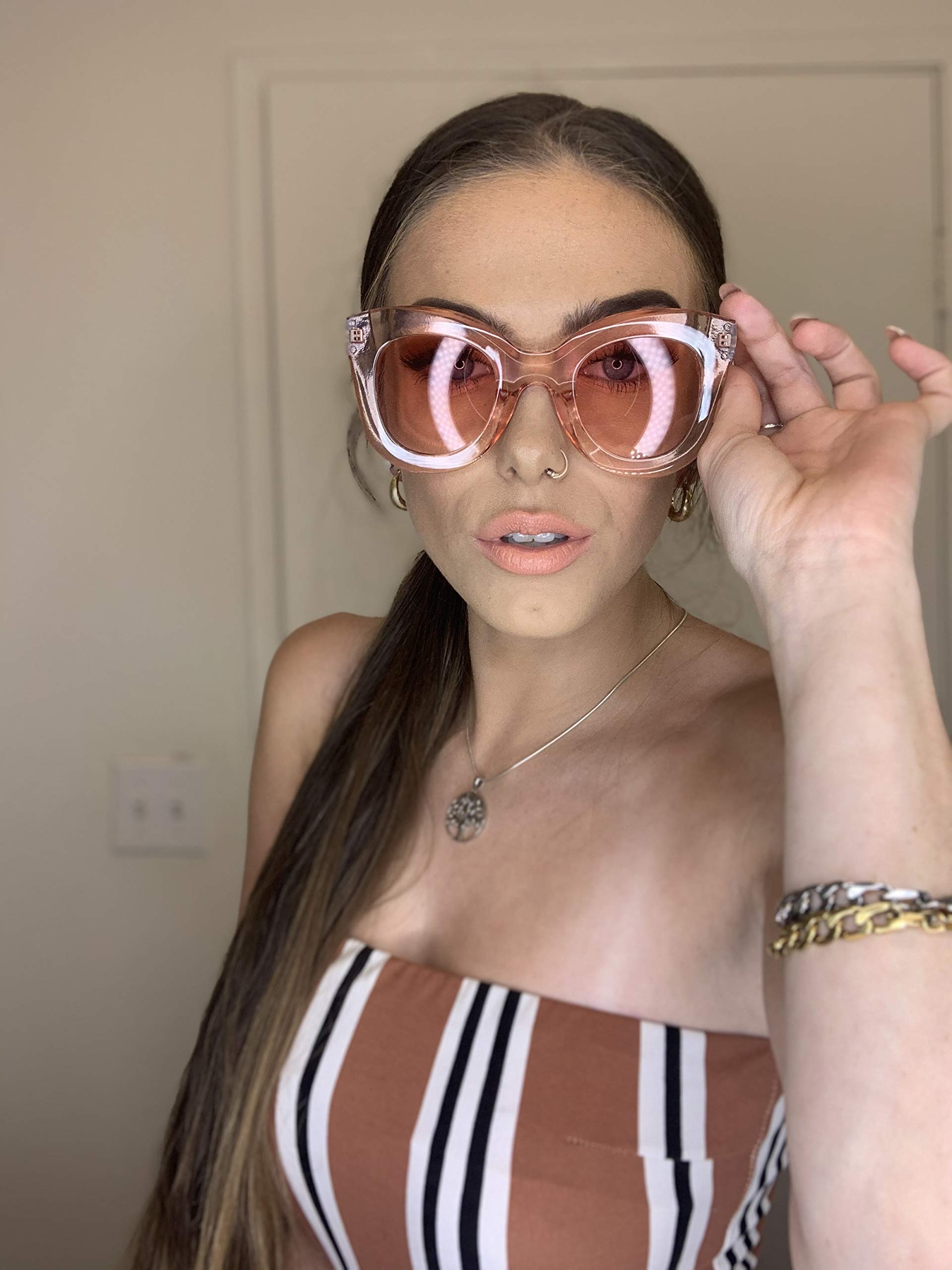 FEISEDY Retro Oversized Square Horn Sunglasses Semi Cat Eye Butterfly Glass Big Thick Bold Frame B2572