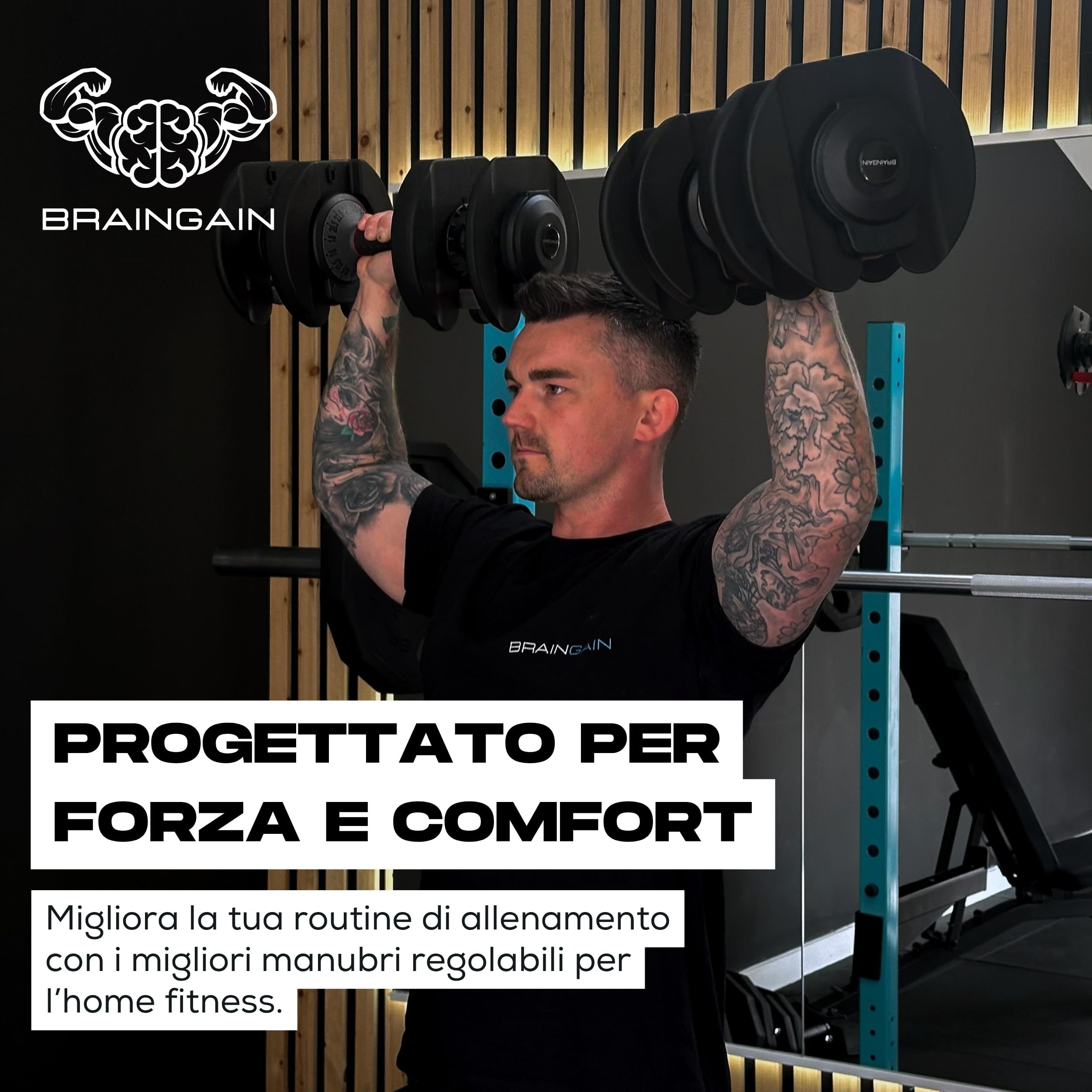 BRAINGAIN Manubri regolabili 24 kg, coppia, 15 in 1, per la casa | Cambio rapido Smart-Click, 15 livelli di peso, blocco sicuro, impugnatura antiscivolo, 2 × 24 kg (48 kg)