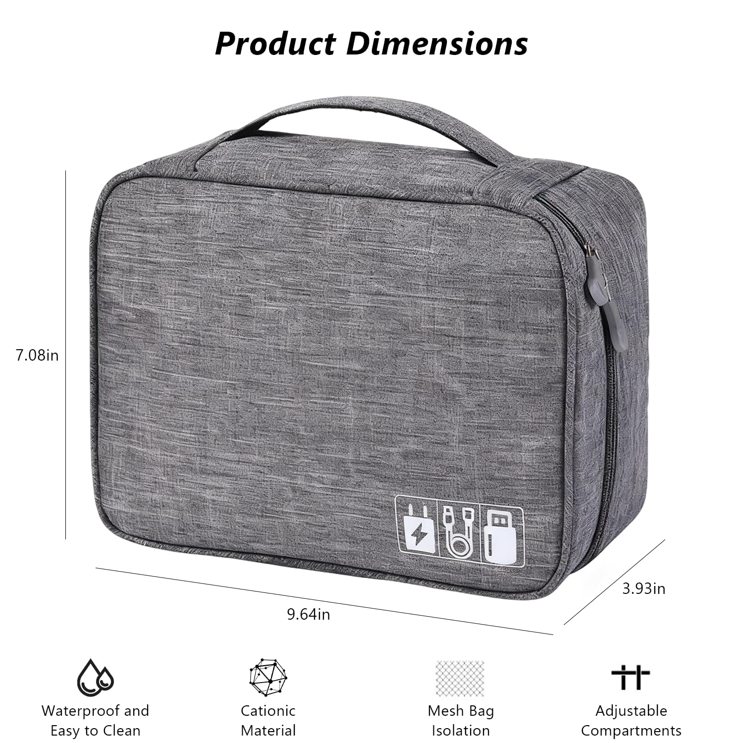 Bolsa de almacenamiento grande impermeable para cables, adecuada para accesorios electrónicos, gris — view 7
