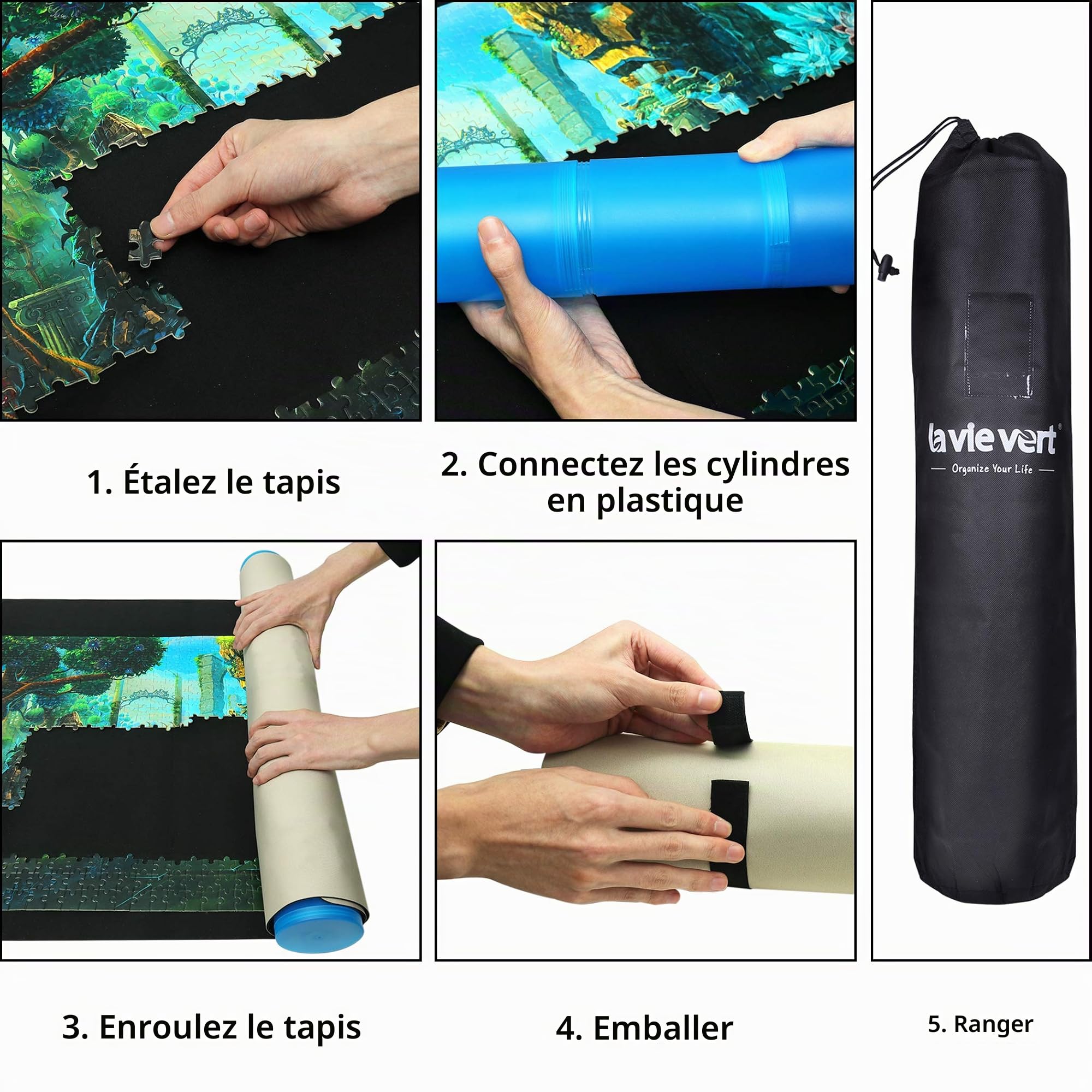 LAVIEVERT Tapis de Rangement en néoprène Double Face de 2 mm d'épaisseur avec Sac de Rangement Non tissé et Cylindre en Plastique, pour jusqu'à 1500 pièces Noir et Kaki